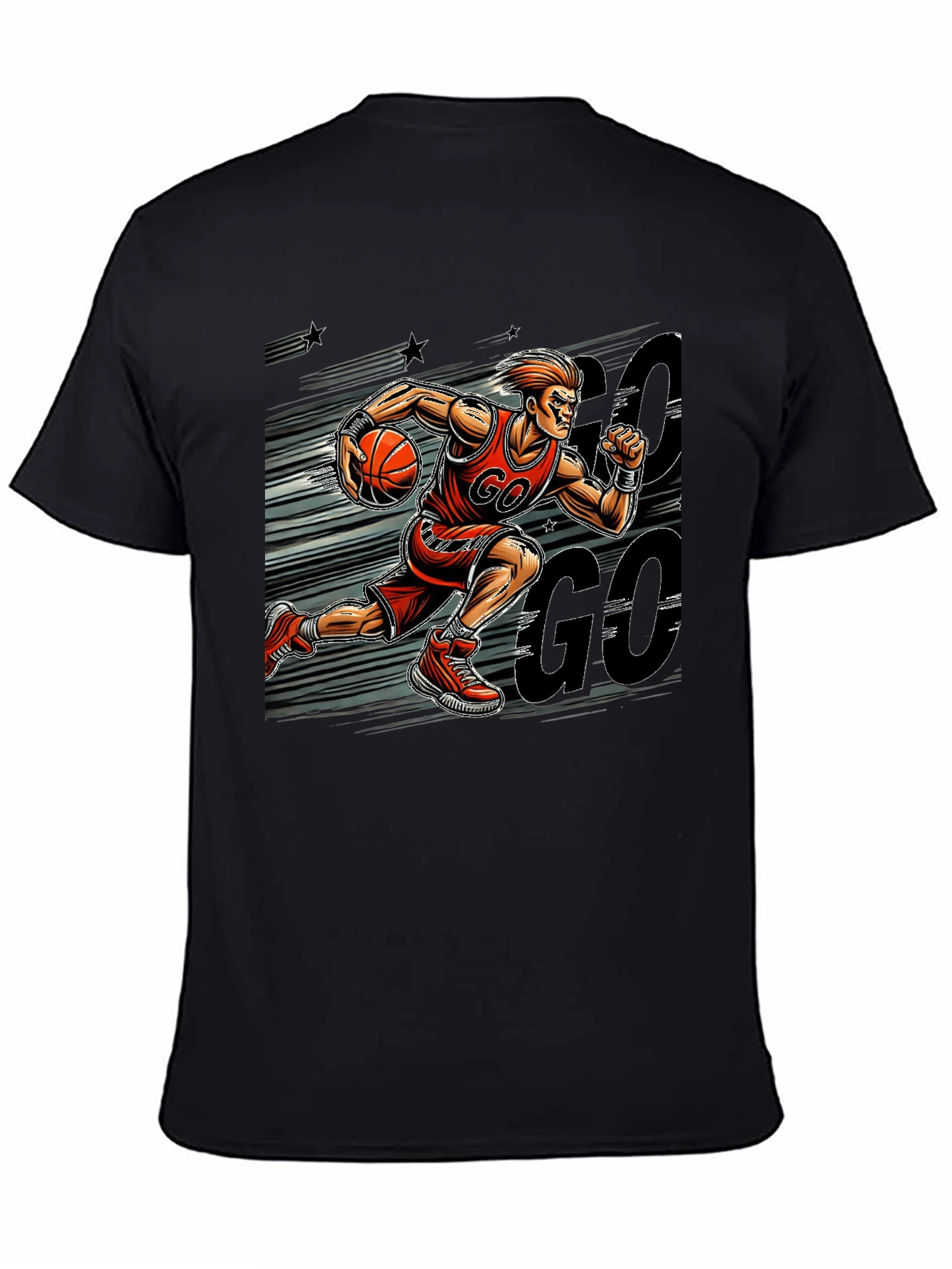 Basketball Player GO Graphic Print Black T-Shirt