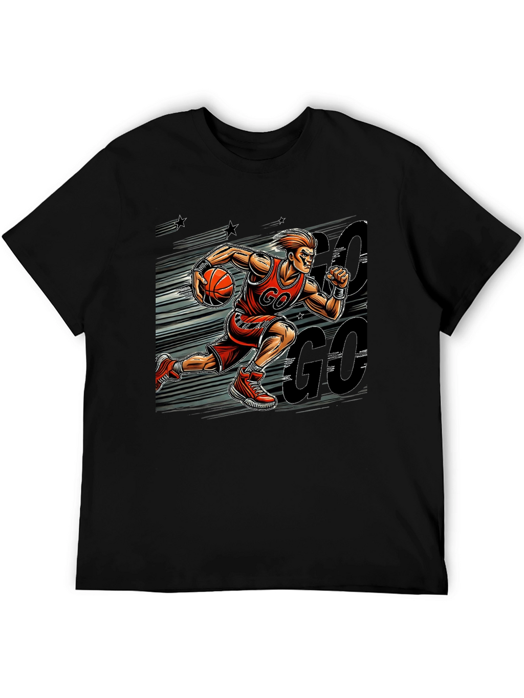 Basketball Player GO Graphic Print Black T-Shirt