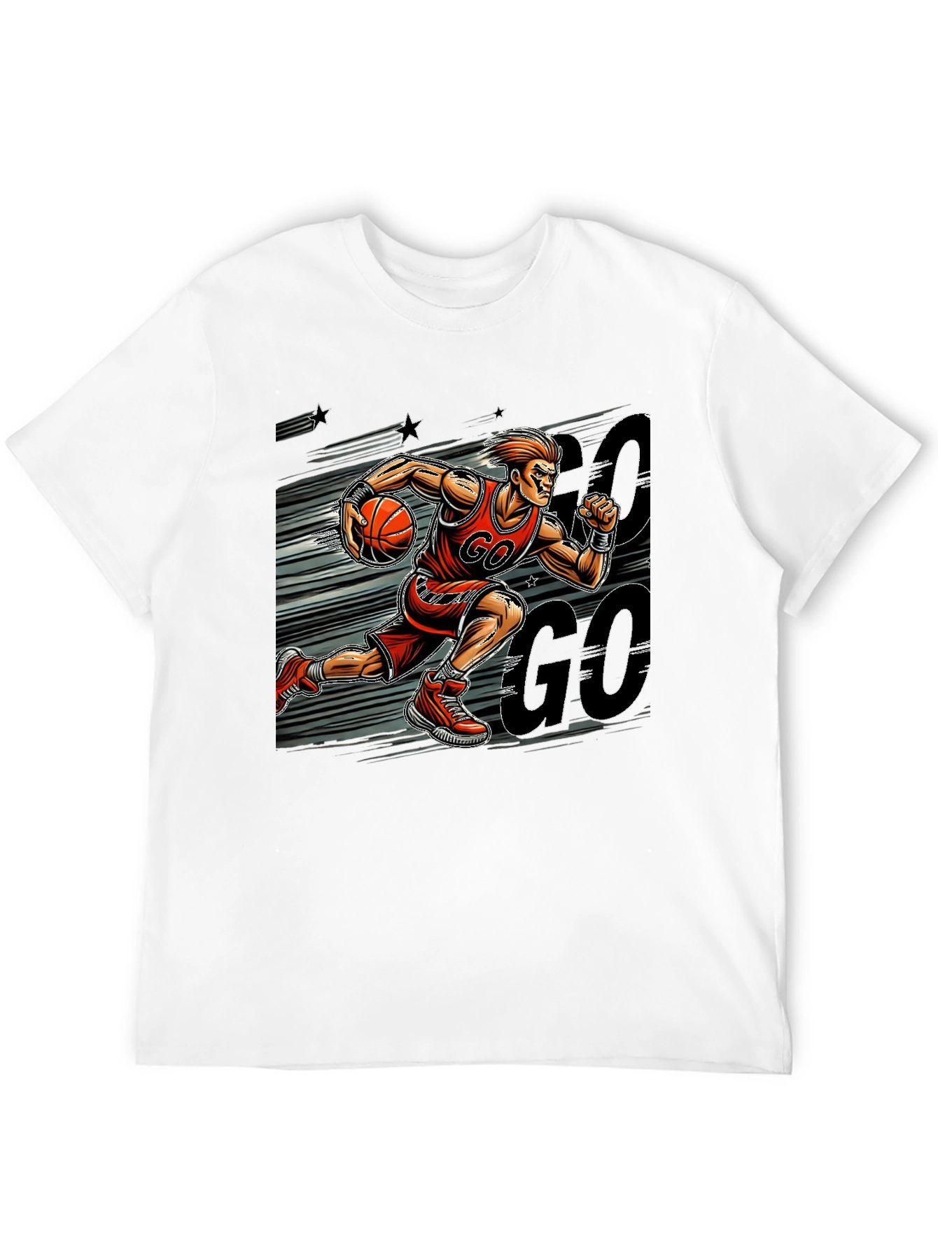 Basketball Player GO Graphic Print Black T-Shirt