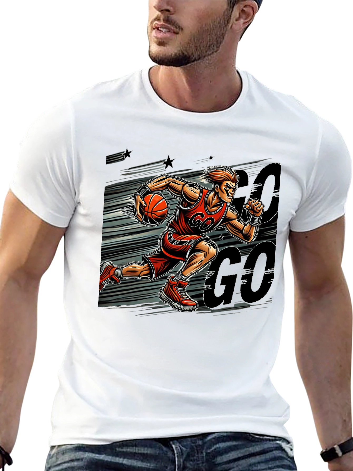 Basketball Player GO Graphic Print Black T-Shirt