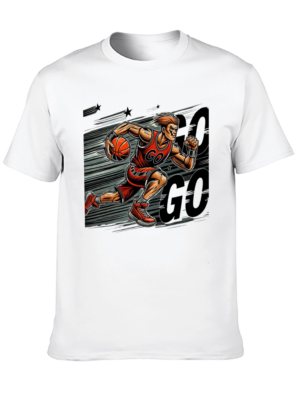 Basketball Player GO Graphic Print Black T-Shirt