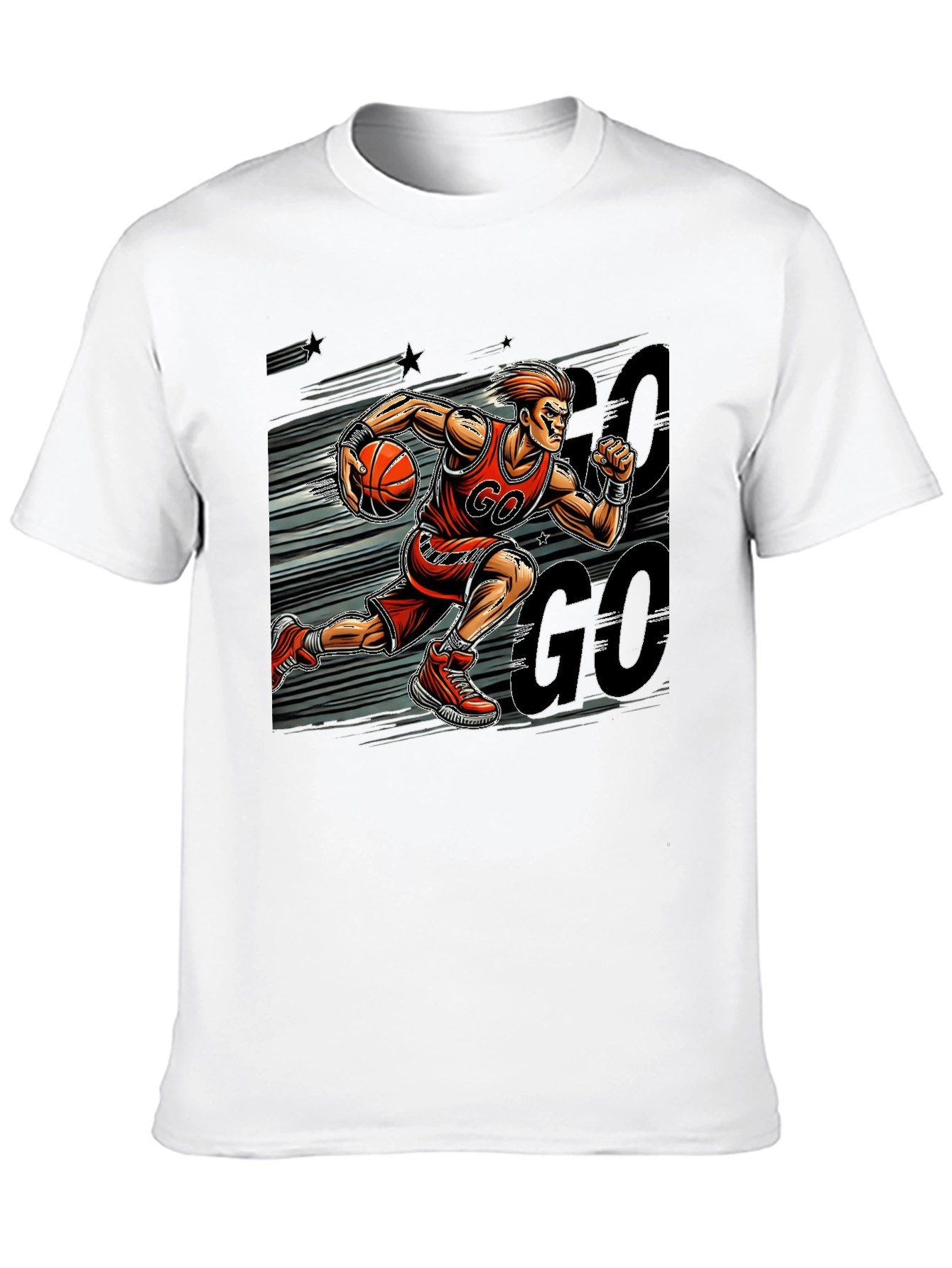 Basketball Player GO Graphic Print Black T-Shirt