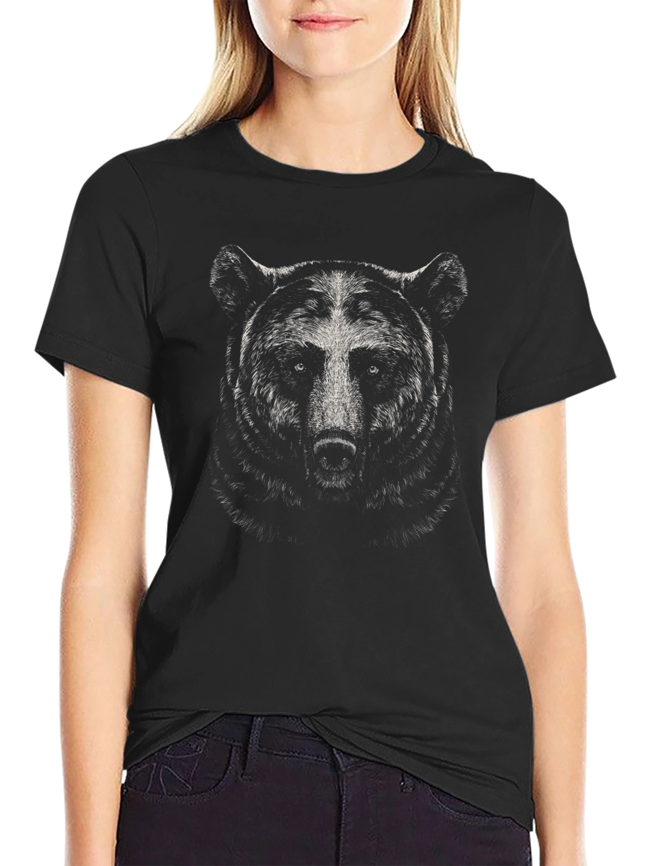 Bear Face Graphic Print T-Shirt