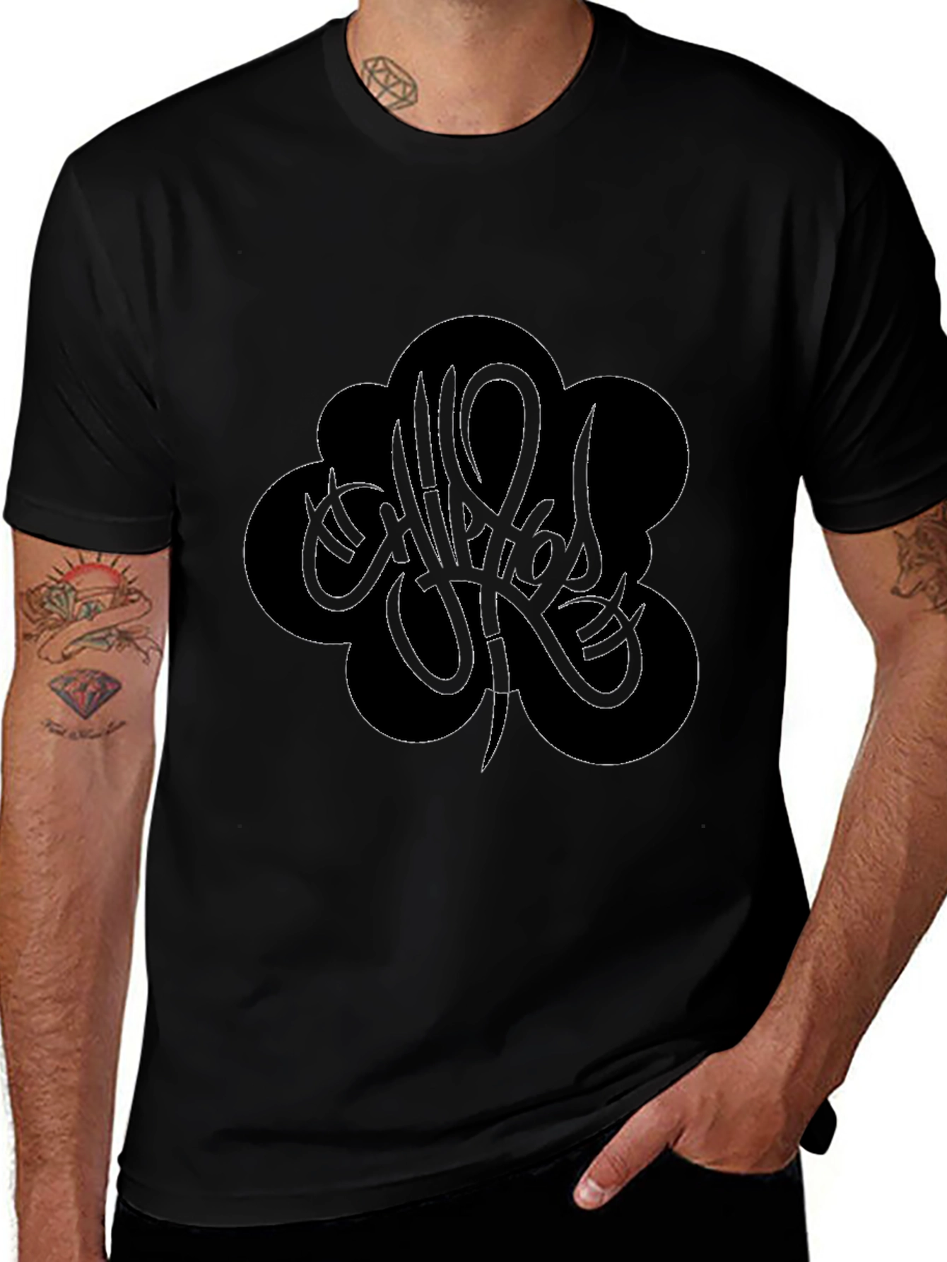 Black Graphic Tee - Unique Tattoo Style Design