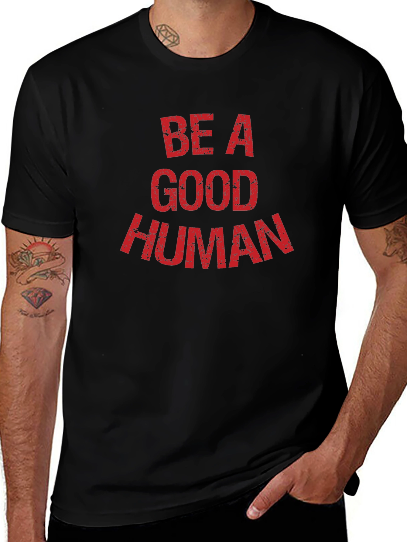 Be A Good Human Graphic Tee - Black Cotton T-Shirt