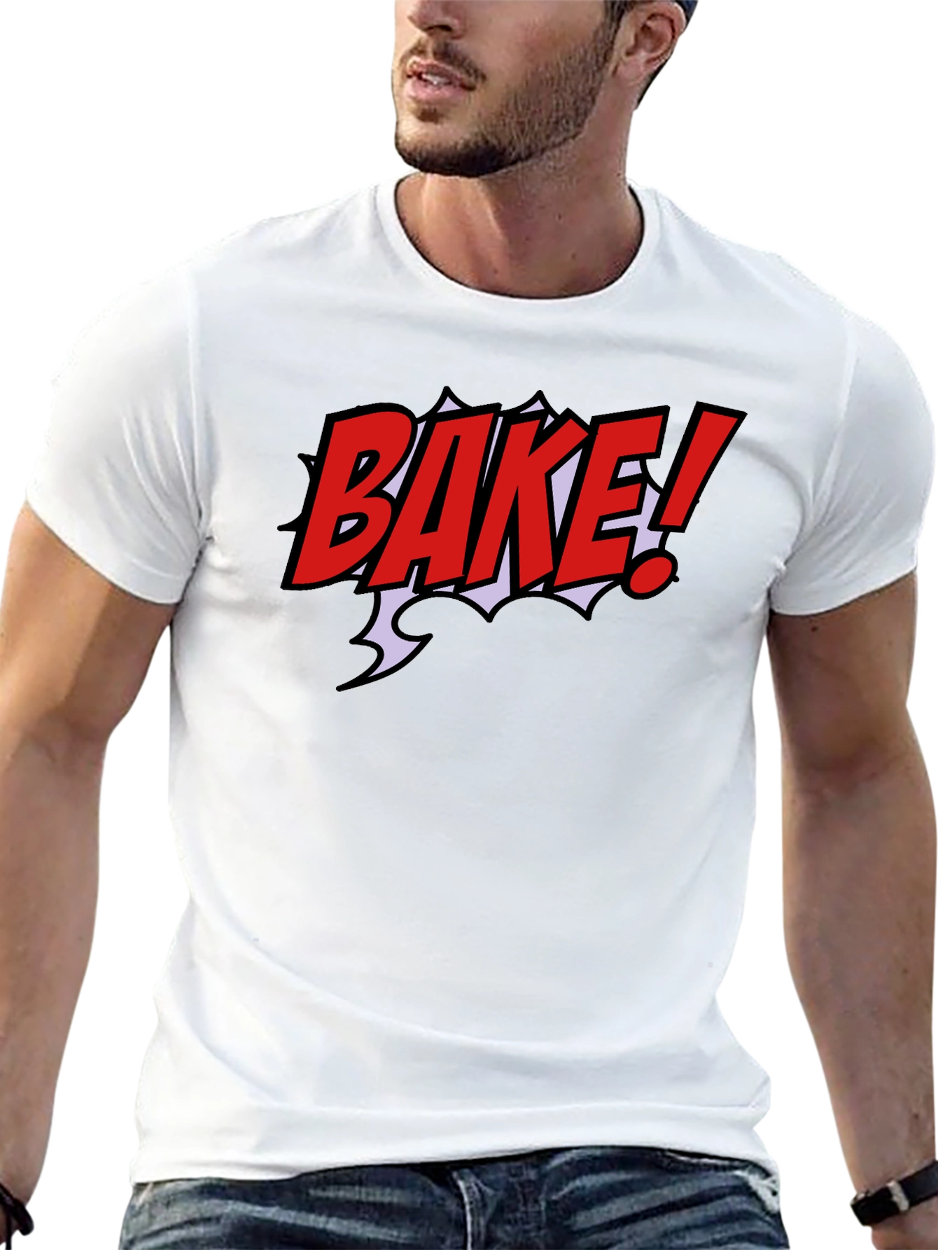 Bake! Graphic T-Shirt - Bold Red Comic Style Design