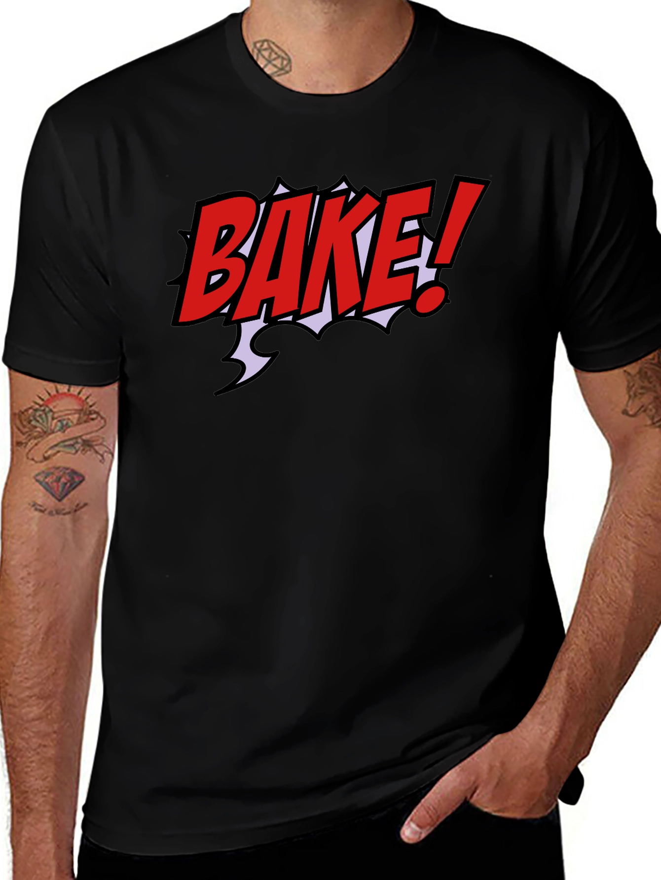 Bake! Graphic T-Shirt - Bold Red Comic Style Design