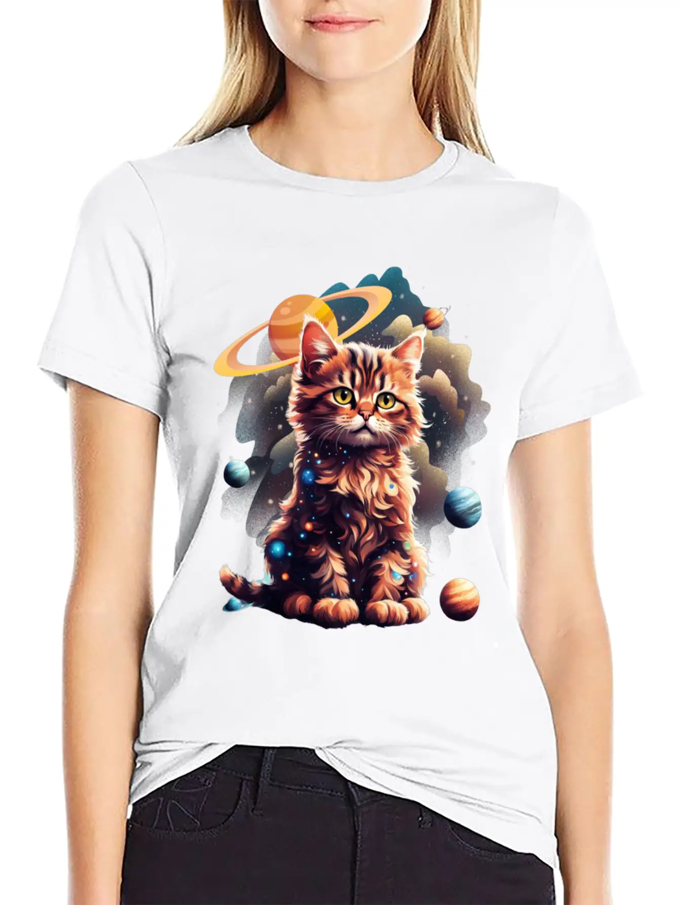 'Cosmos Kitten' Art GD Essential Unisex Summer Tee – Soft Cotton Casual Fit