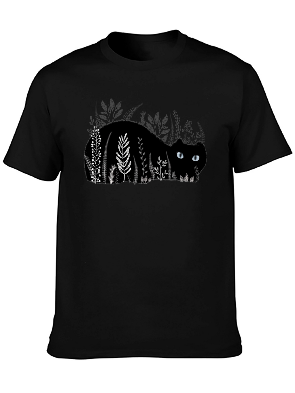 Black Cat in Garden T-Shirt