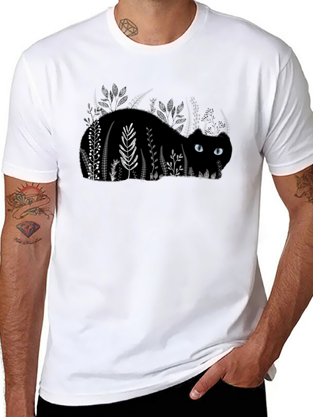 Black Cat in Garden T-Shirt
