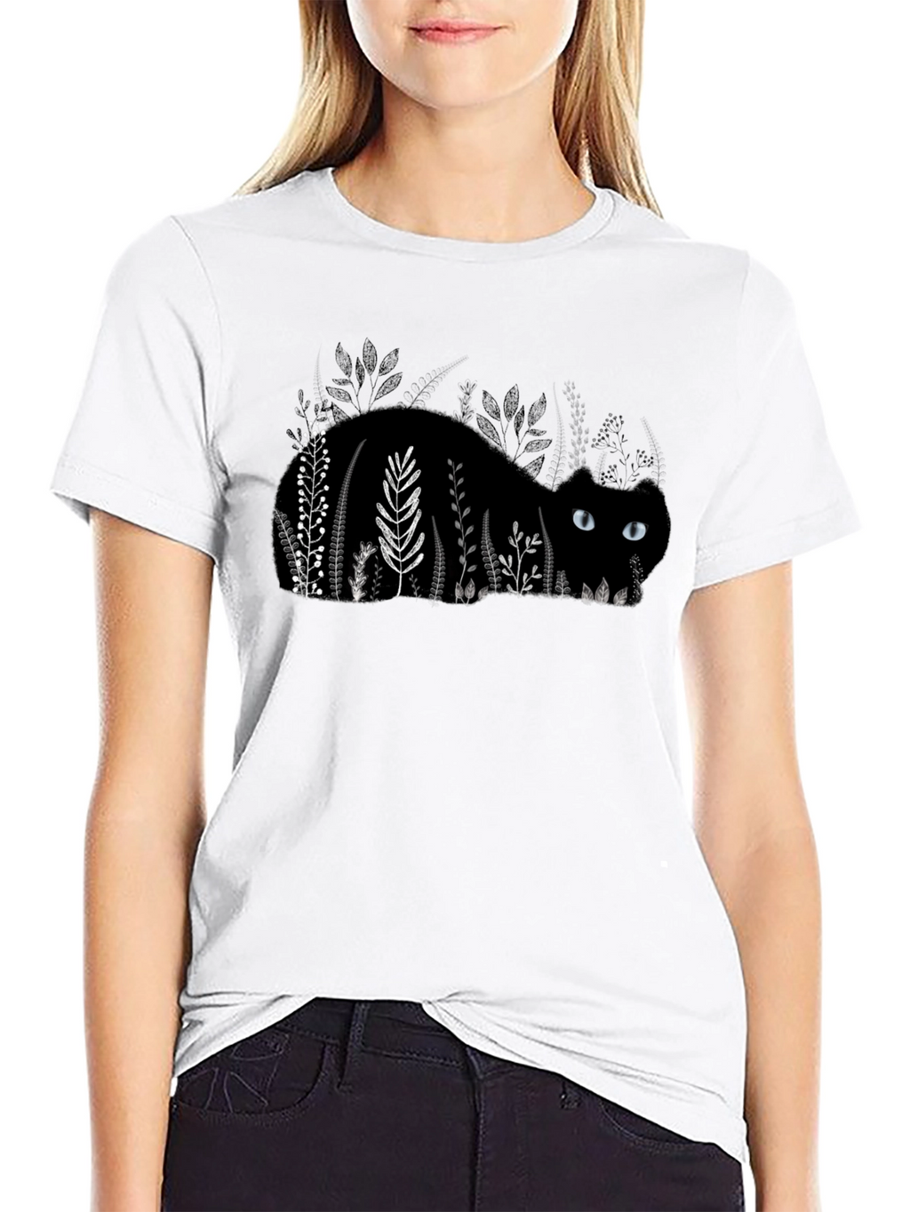 Black Cat in Garden T-Shirt