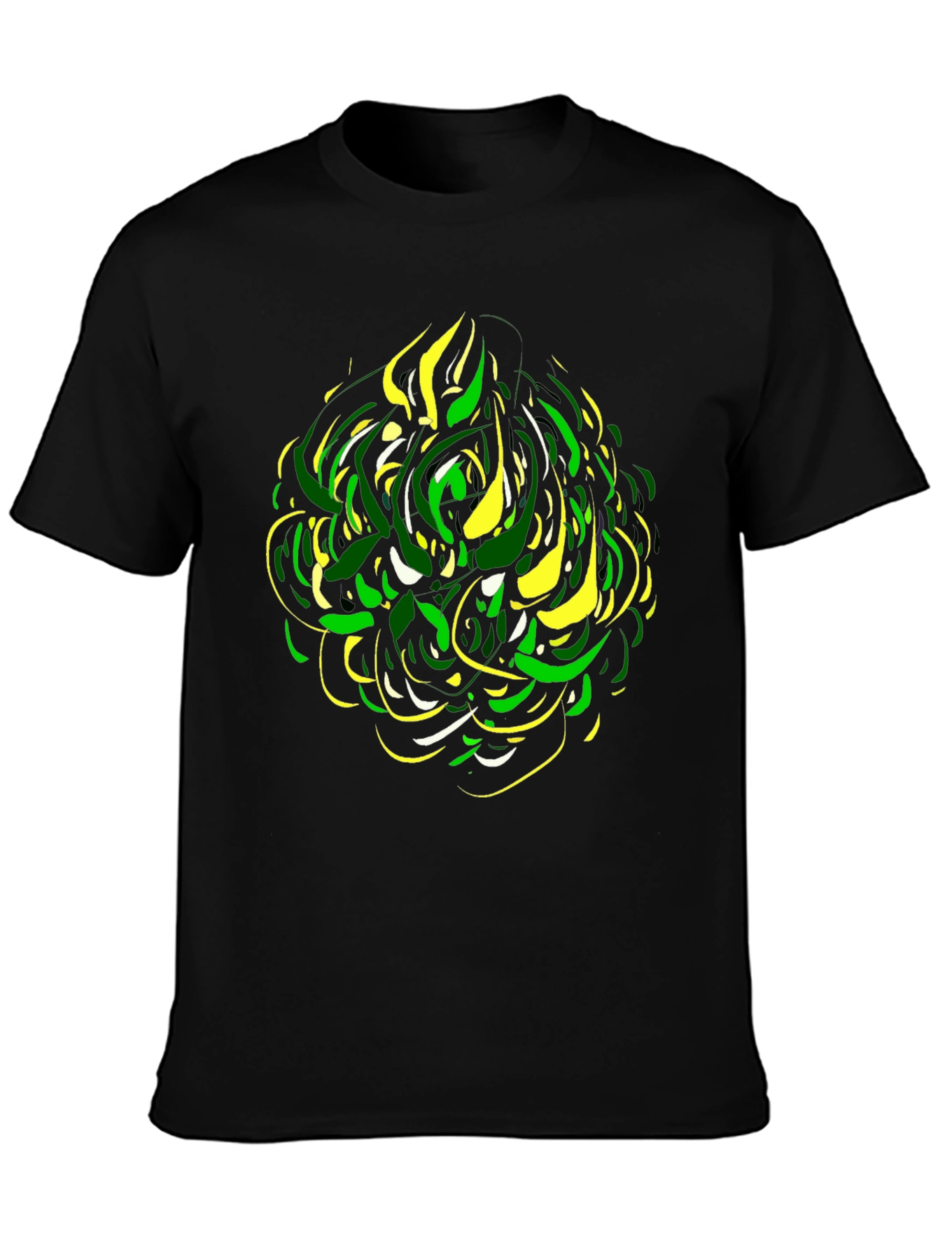 Abstract Green & Yellow Graphic Print Black Tee