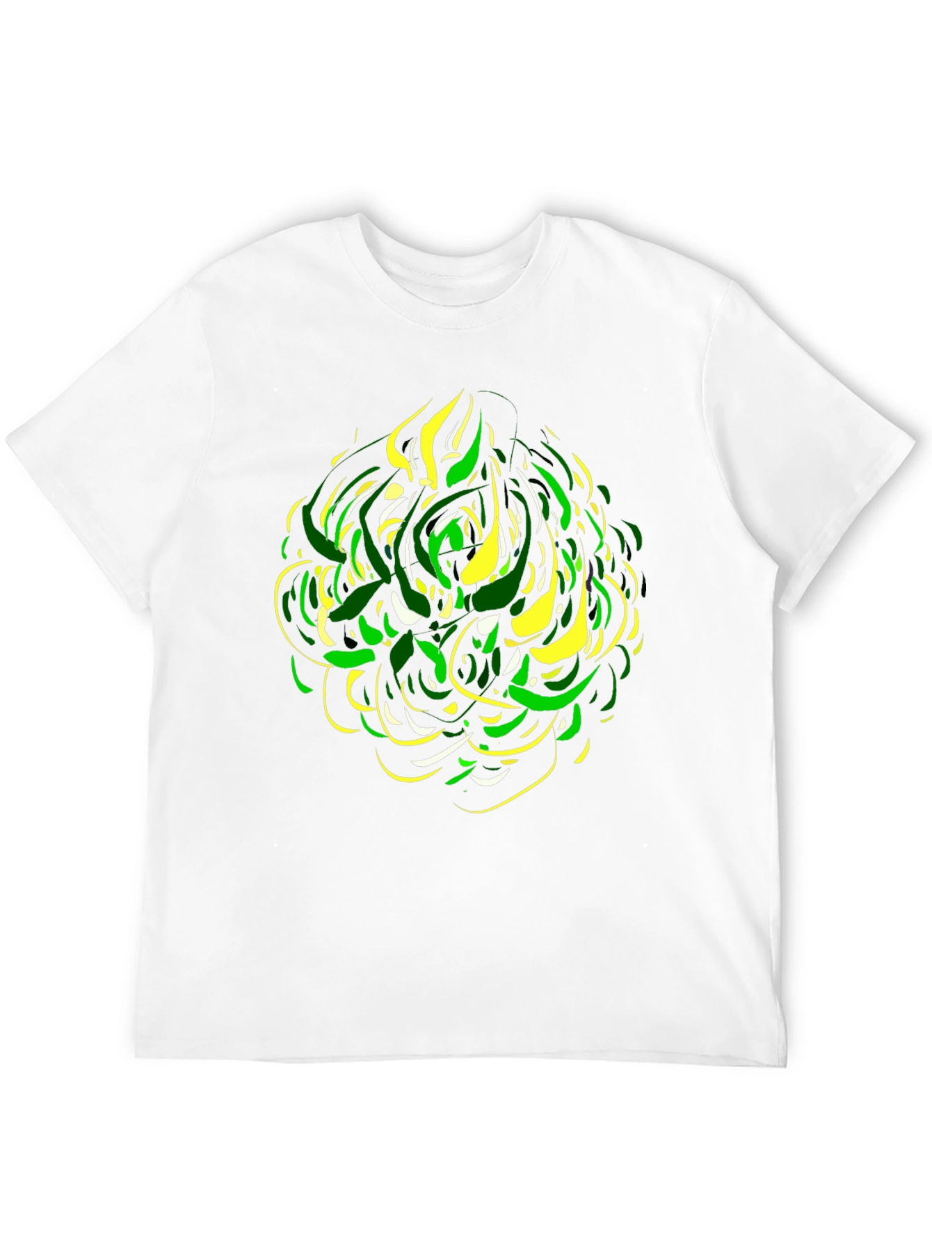 Abstract Green & Yellow Graphic Print Black Tee