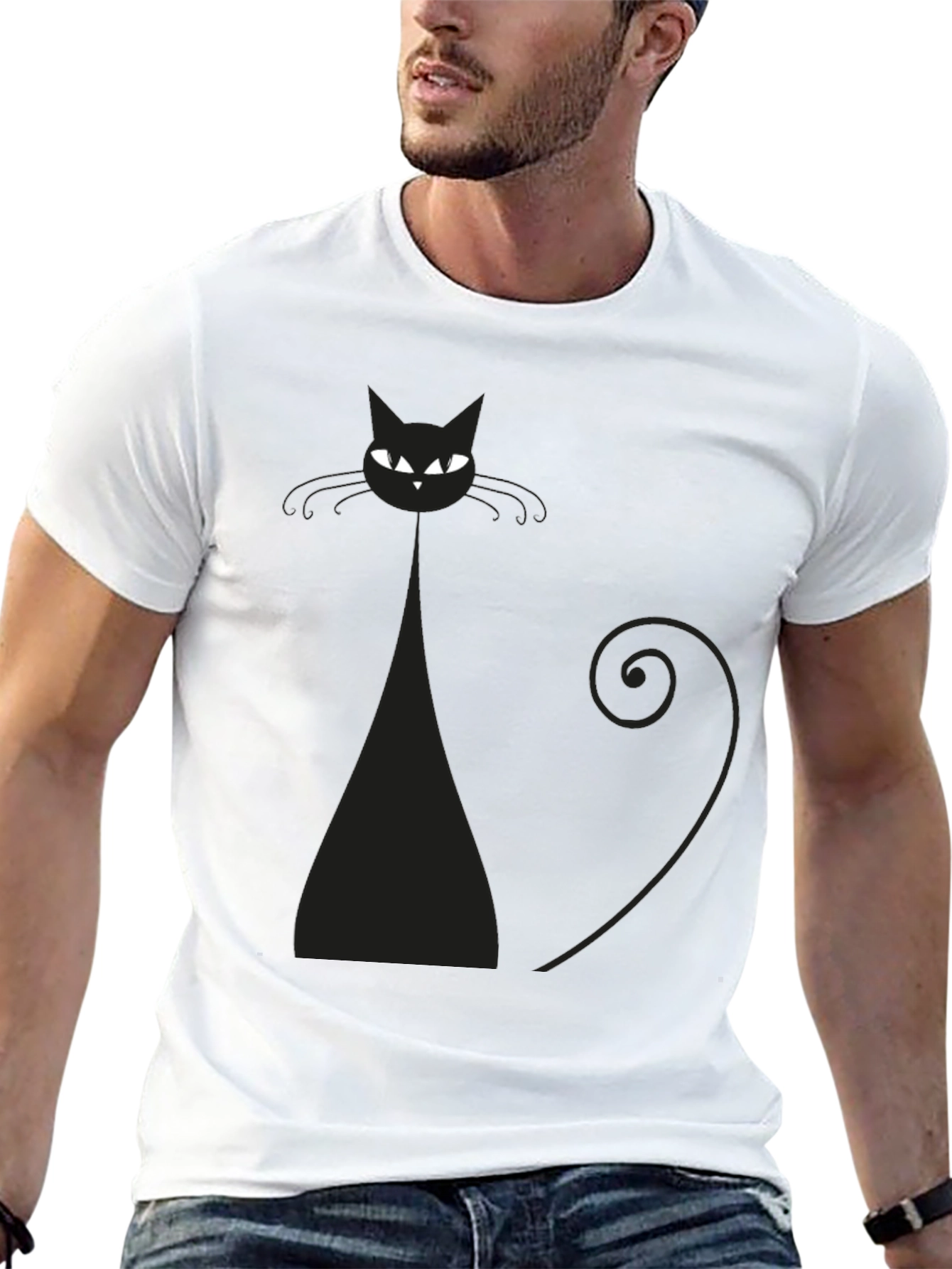 Black Cat Graphic Tee - Stylish Mens T-Shirt