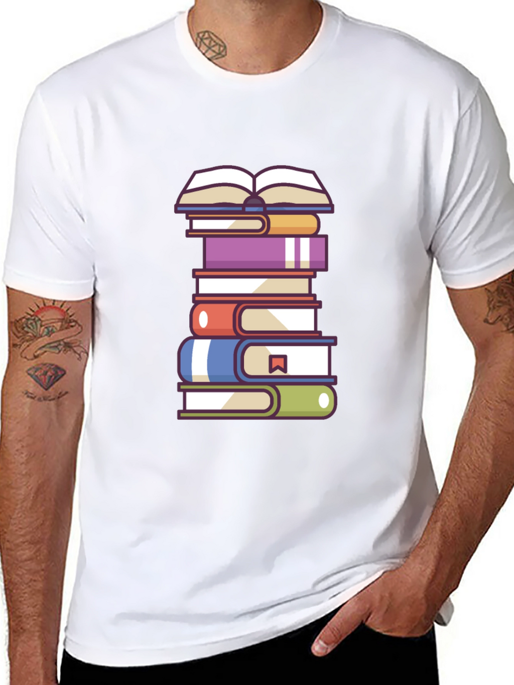 Book Lovers T-Shirt - Stacked Books Design