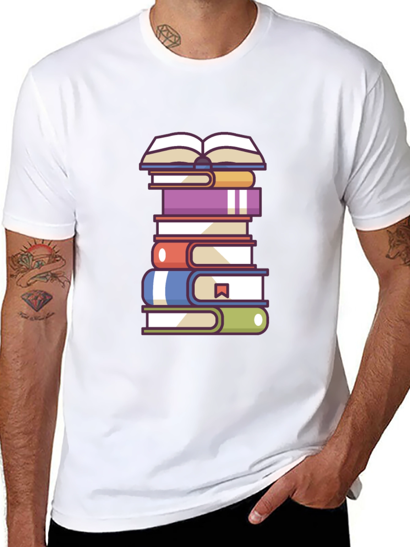 Book Lovers T-Shirt - Stacked Books Design