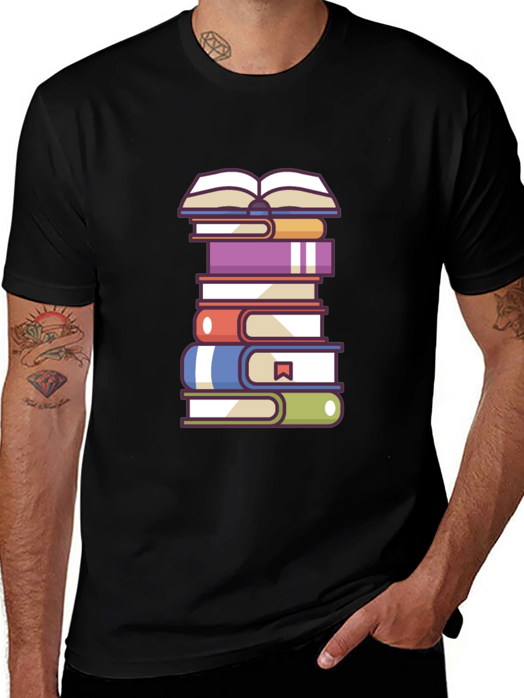 Book Lovers T-Shirt - Stacked Books Design
