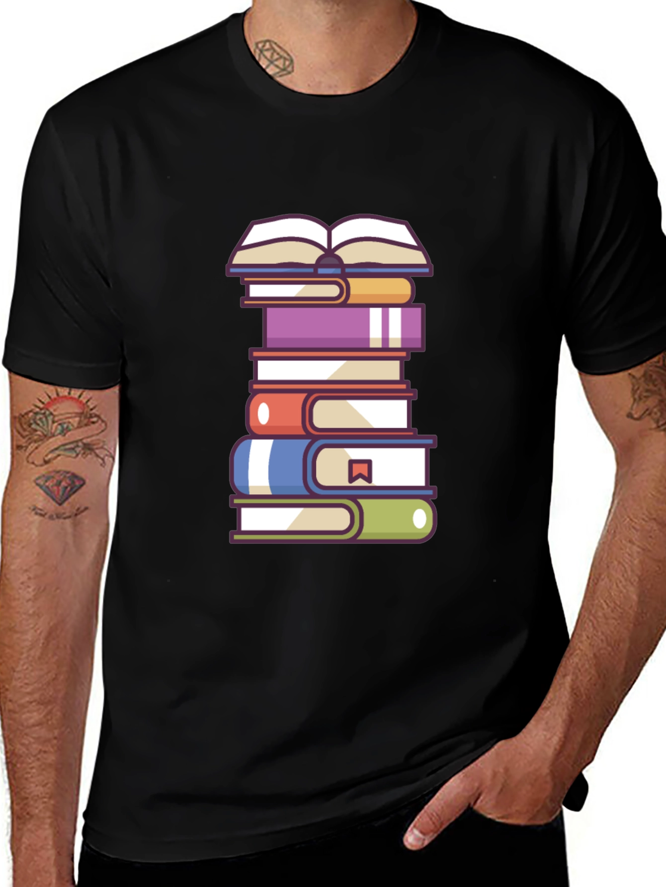 Book Lovers T-Shirt - Stacked Books Design