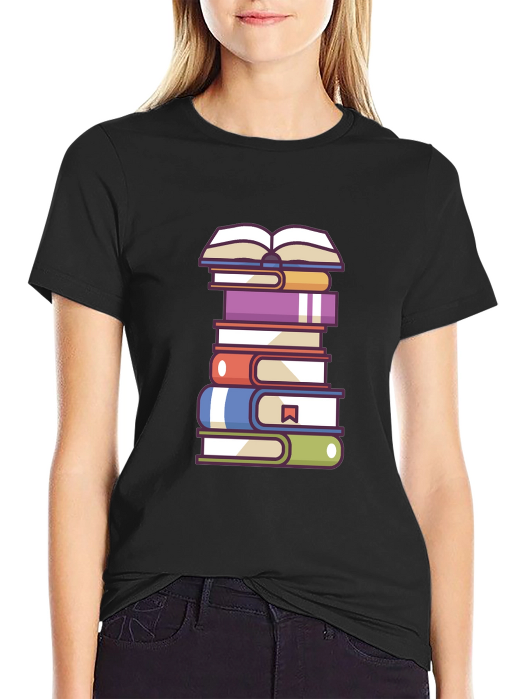 Book Lovers T-Shirt - Stacked Books Design