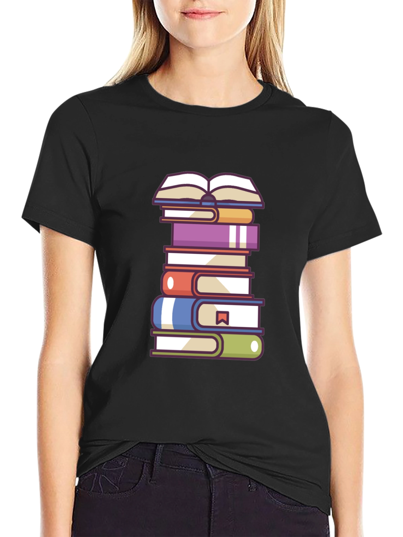 Book Lovers T-Shirt - Stacked Books Design