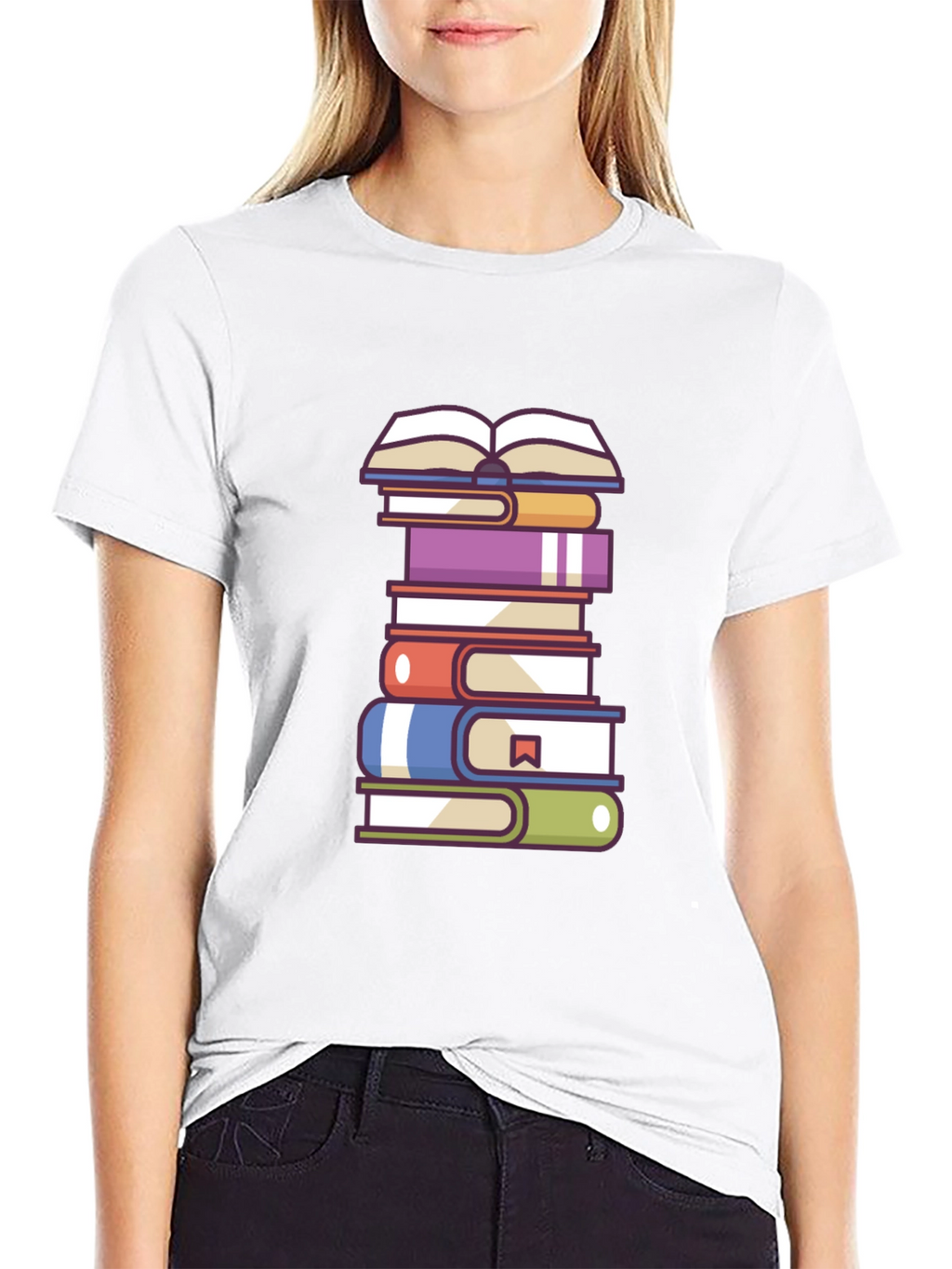 Book Lovers T-Shirt - Stacked Books Design