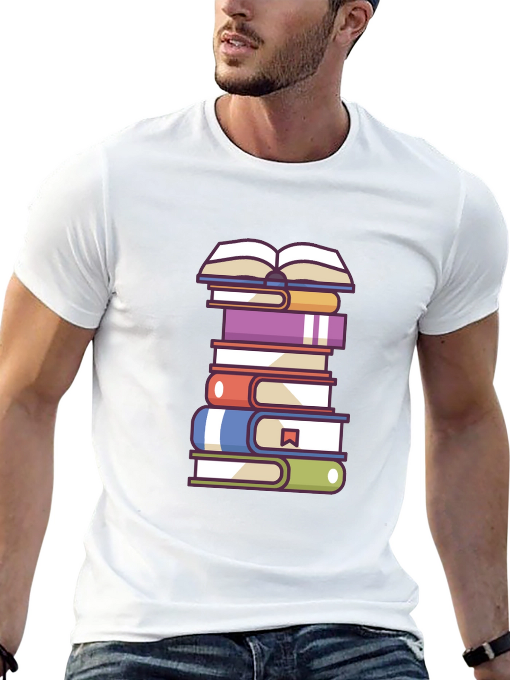 Book Lovers T-Shirt - Stacked Books Design