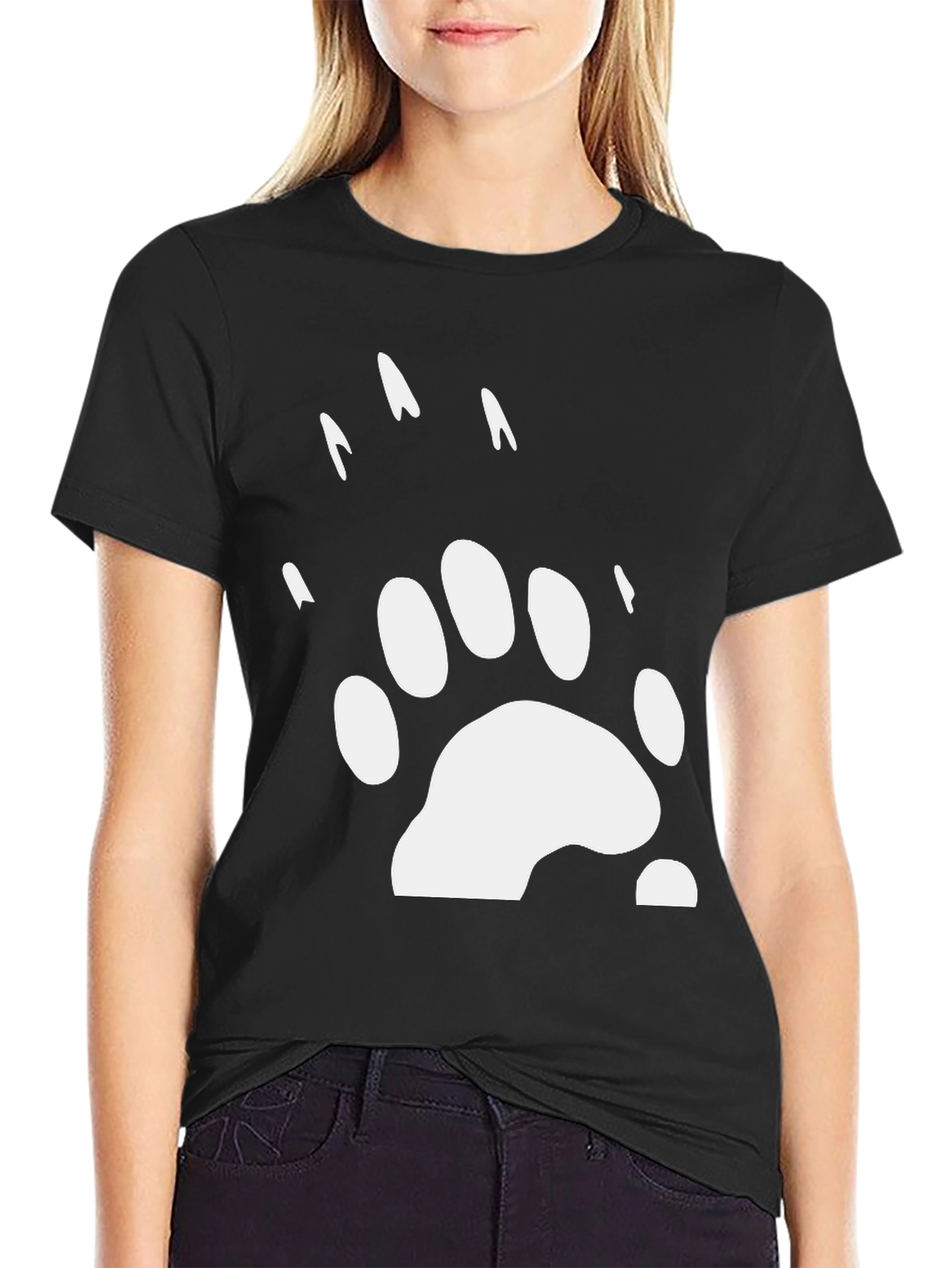 Bear Paw Print Graphic Tee - Black