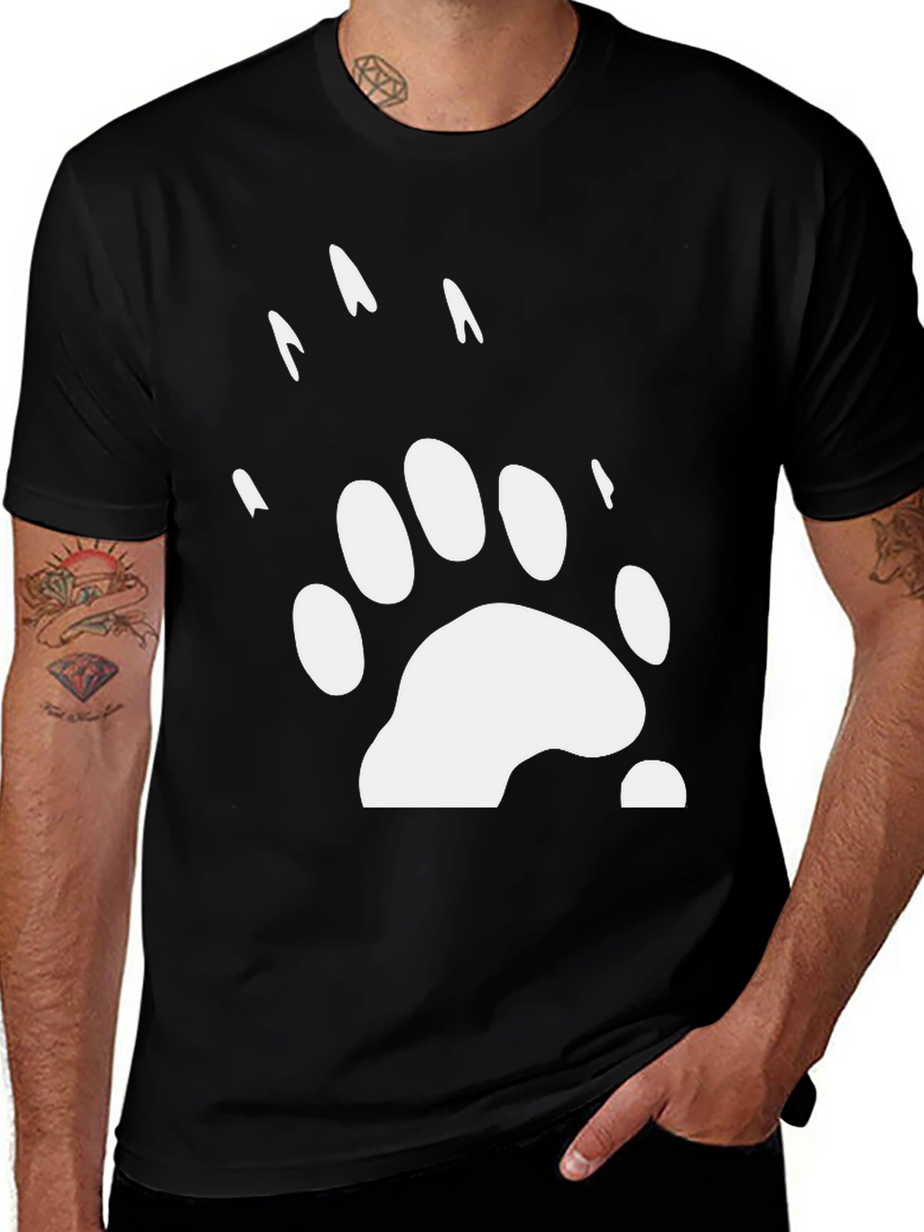Bear Paw Print Graphic Tee - Black