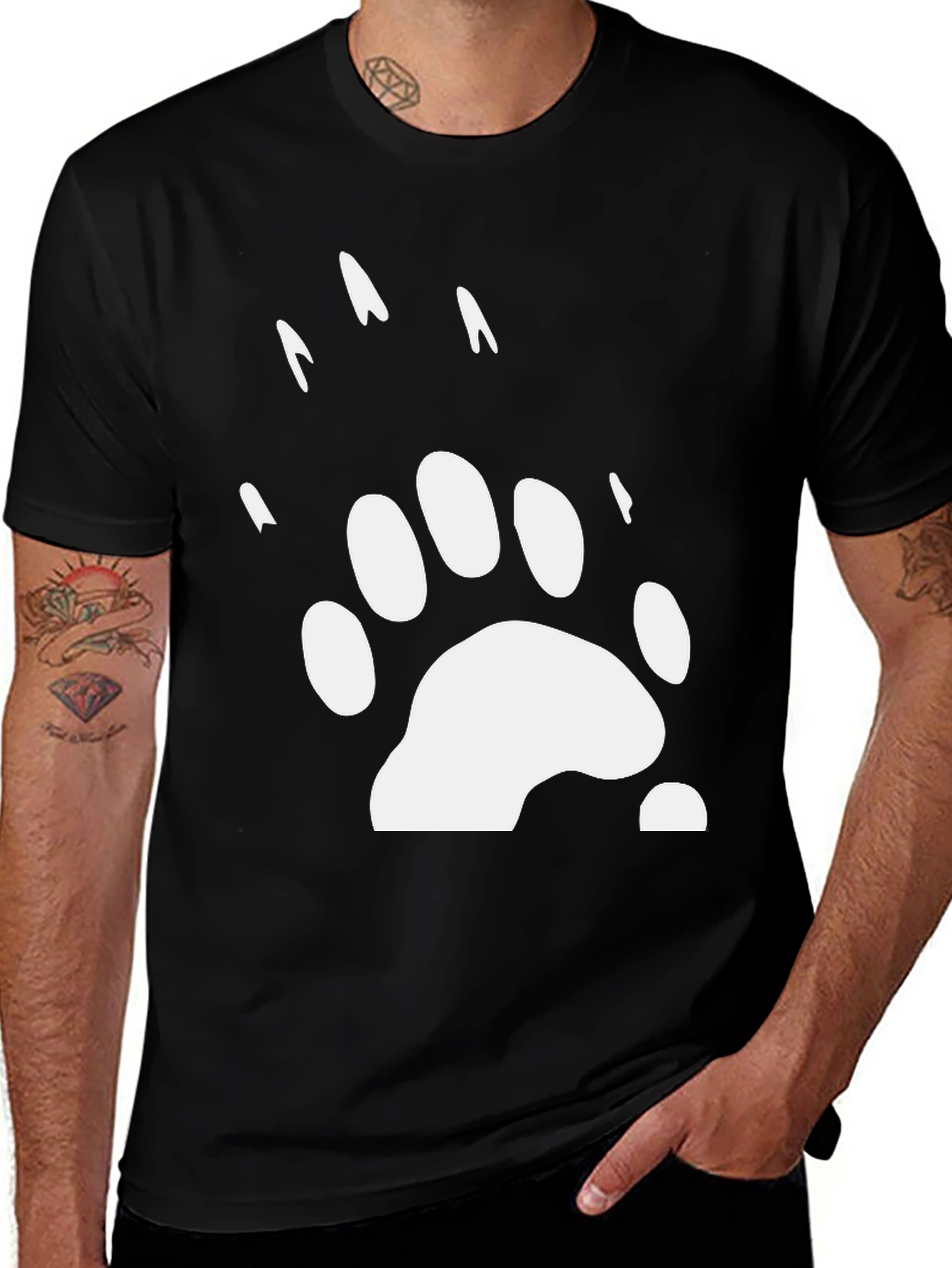 Bear Paw Print Graphic Tee - Black