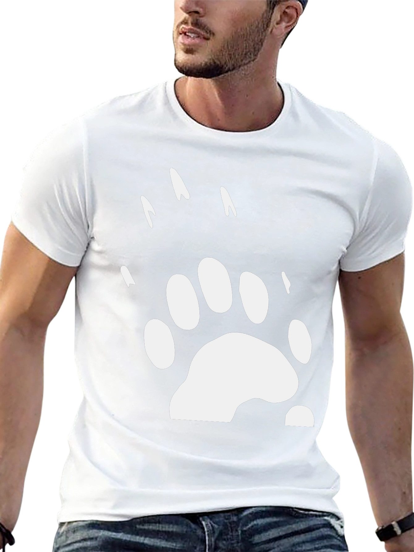 Bear Paw Print Graphic Tee - Black
