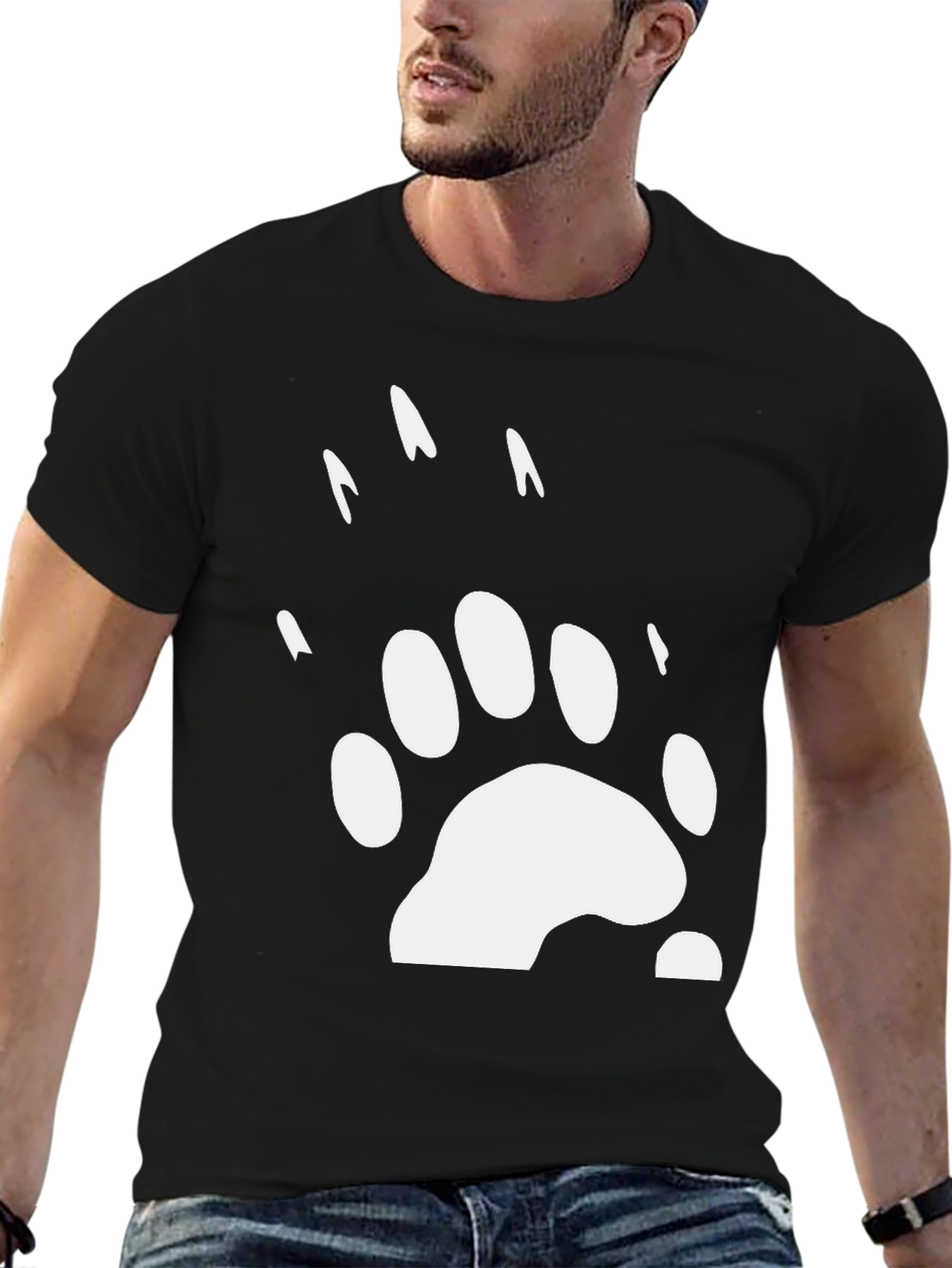 Bear Paw Print Graphic Tee - Black