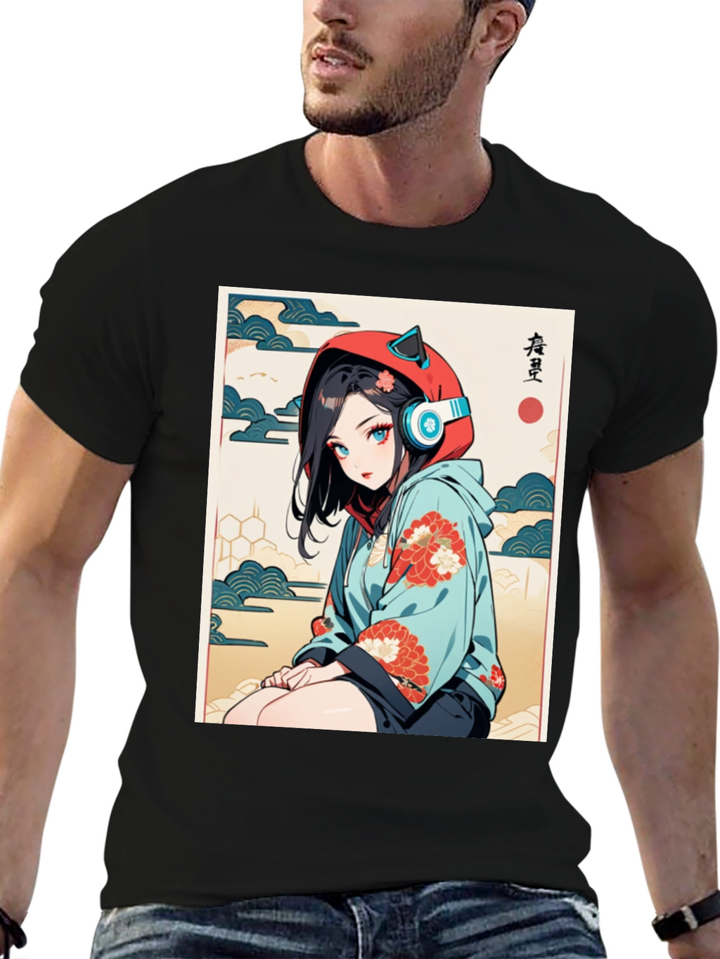 Anime Girl Ukiyo-e Style Graphic Tee