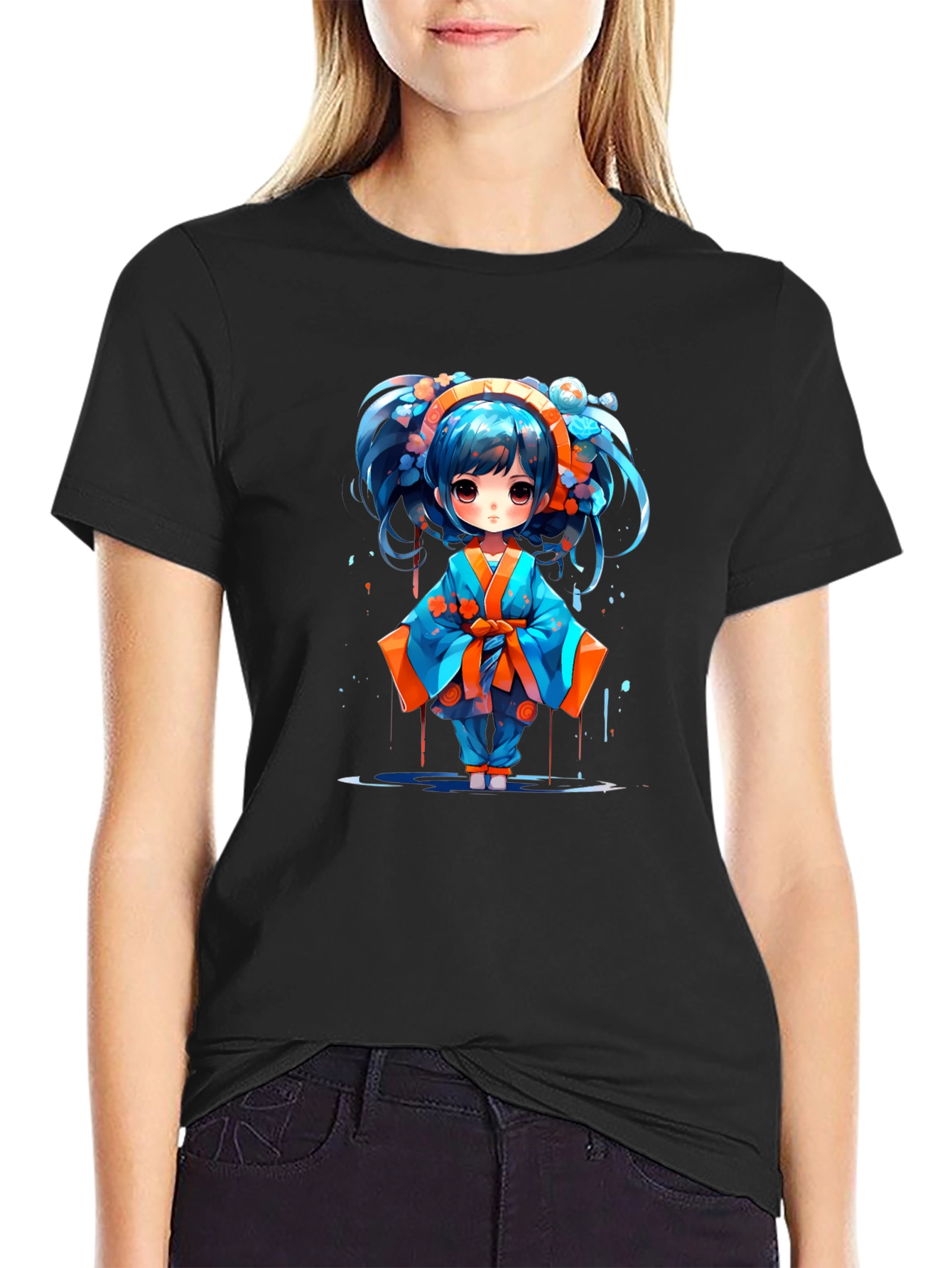 Anime Girl Graphic T-Shirt - Black Cotton Tee