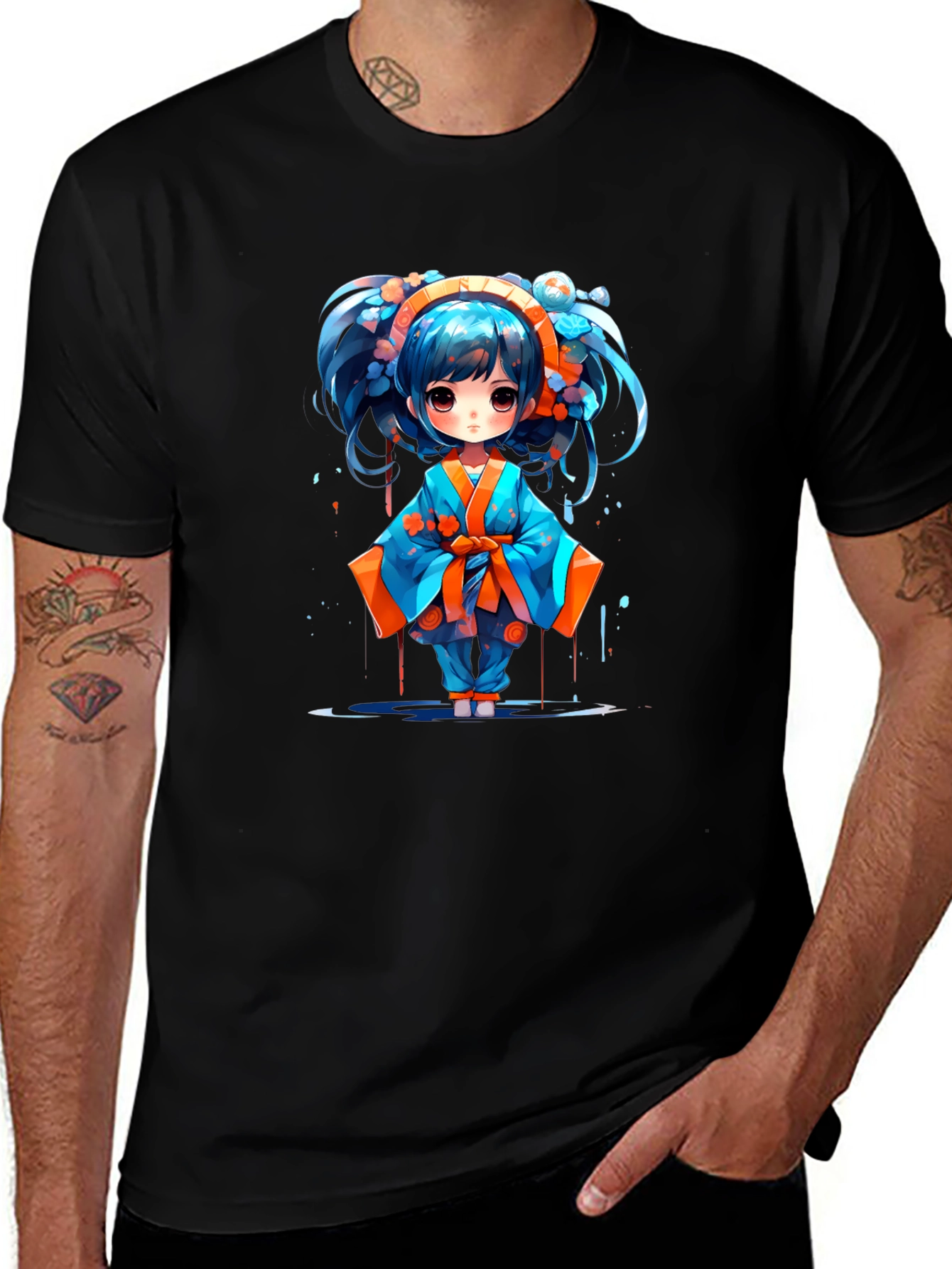 Anime Girl Graphic T-Shirt - Black Cotton Tee