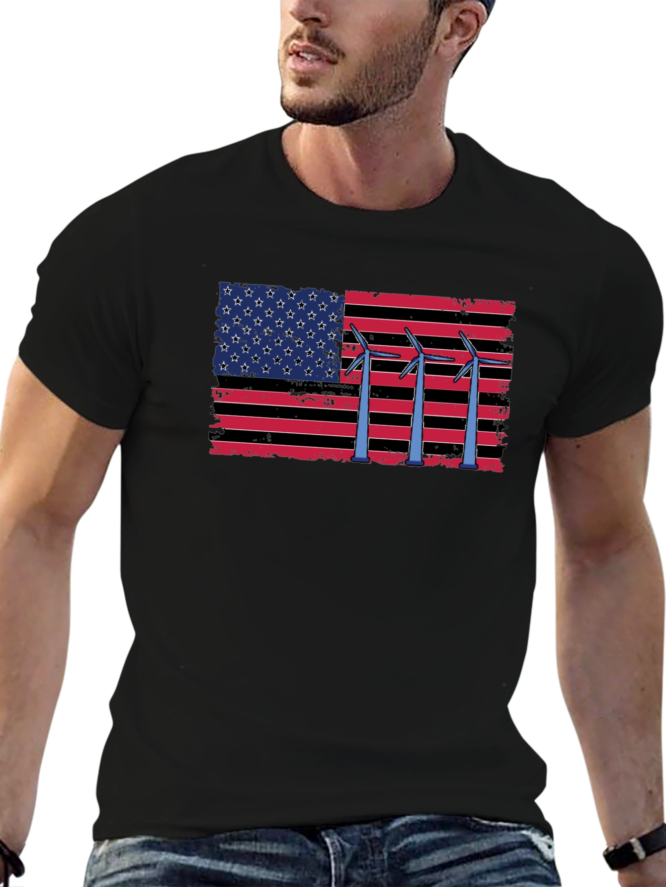 American Flag Wind Turbine T-Shirt