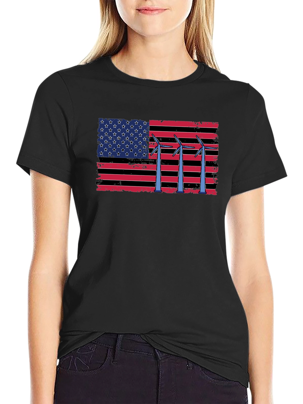 American Flag Wind Turbine T-Shirt
