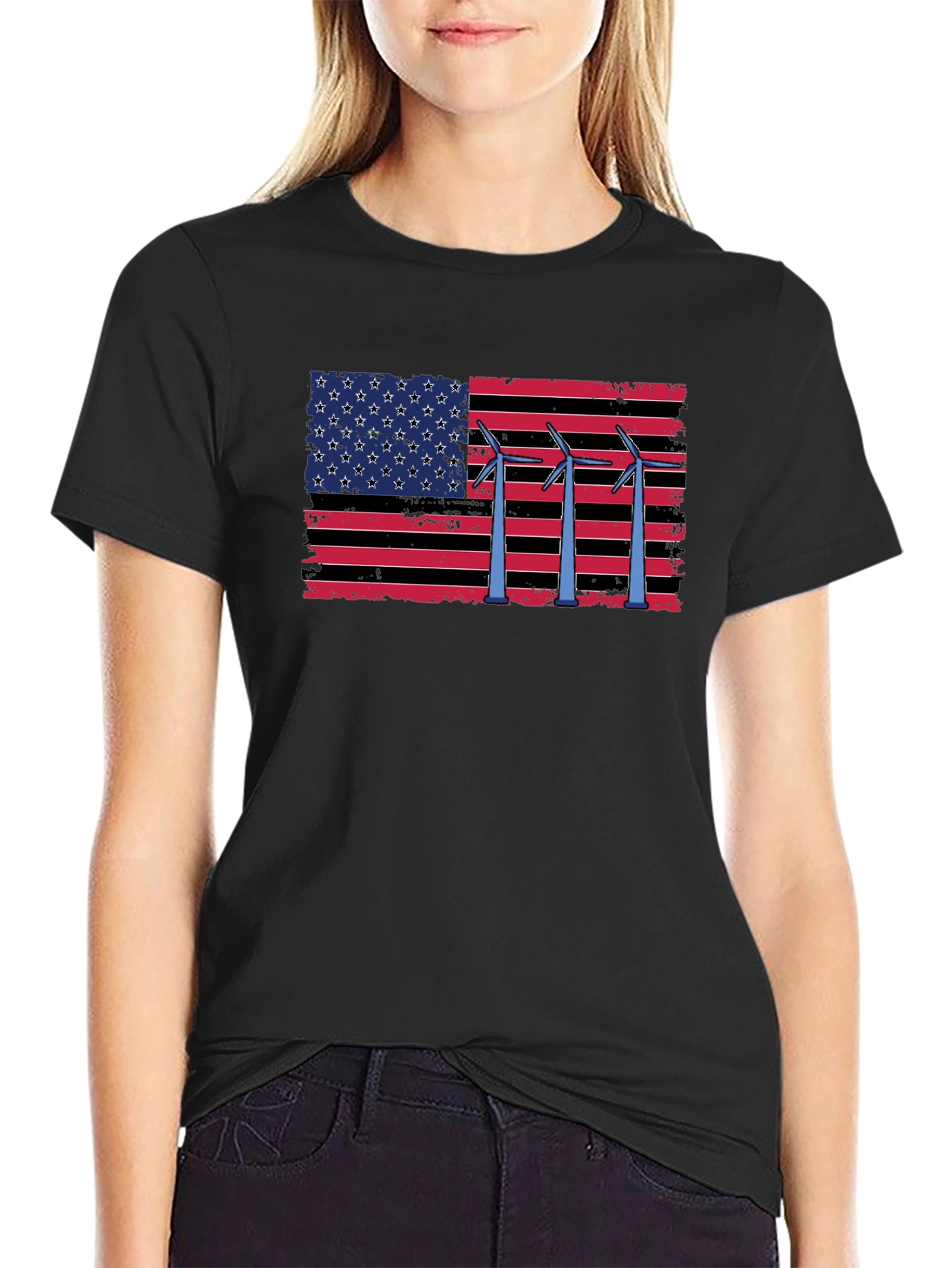 American Flag Wind Turbine T-Shirt
