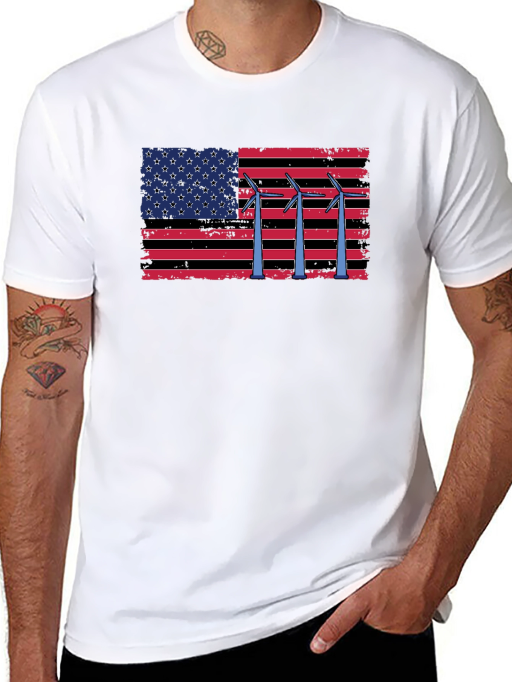 American Flag Wind Turbine T-Shirt
