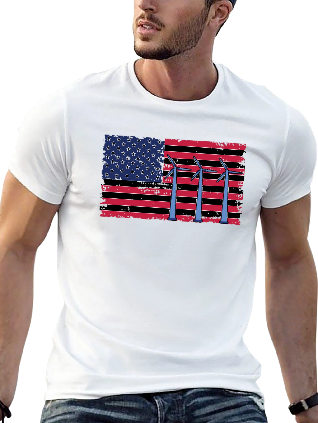 American Flag Wind Turbine T-Shirt