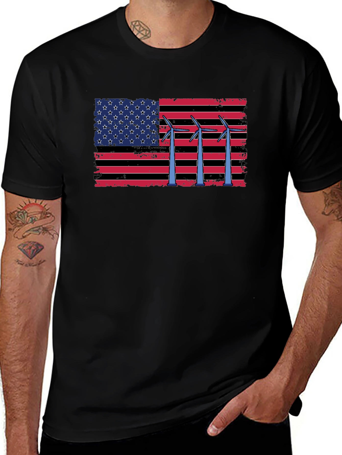 American Flag Wind Turbine T-Shirt
