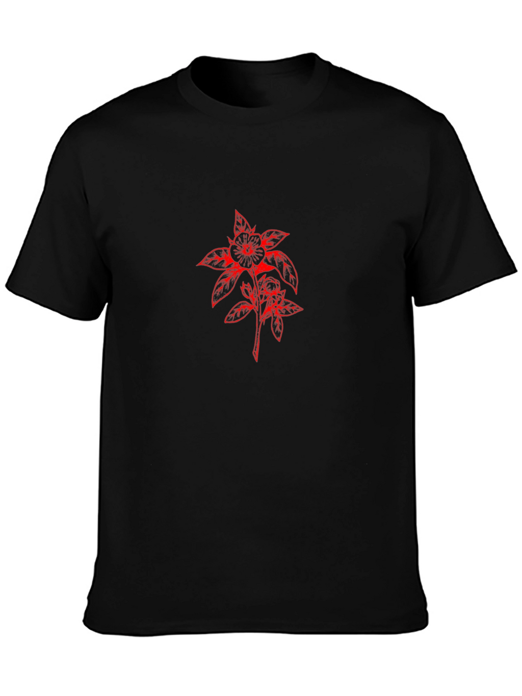 Black T-Shirt with Red Floral Design