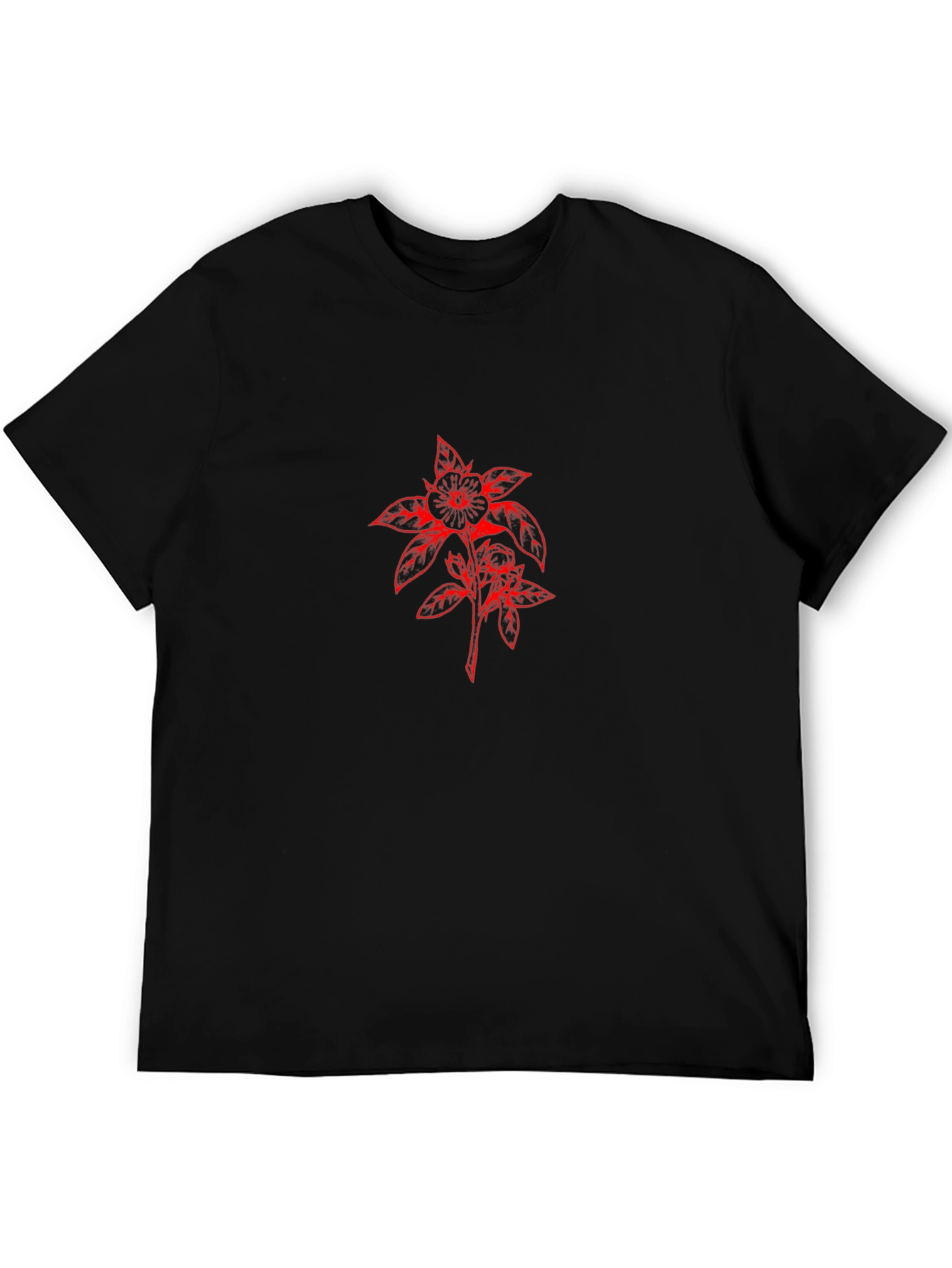 Black T-Shirt with Red Floral Design