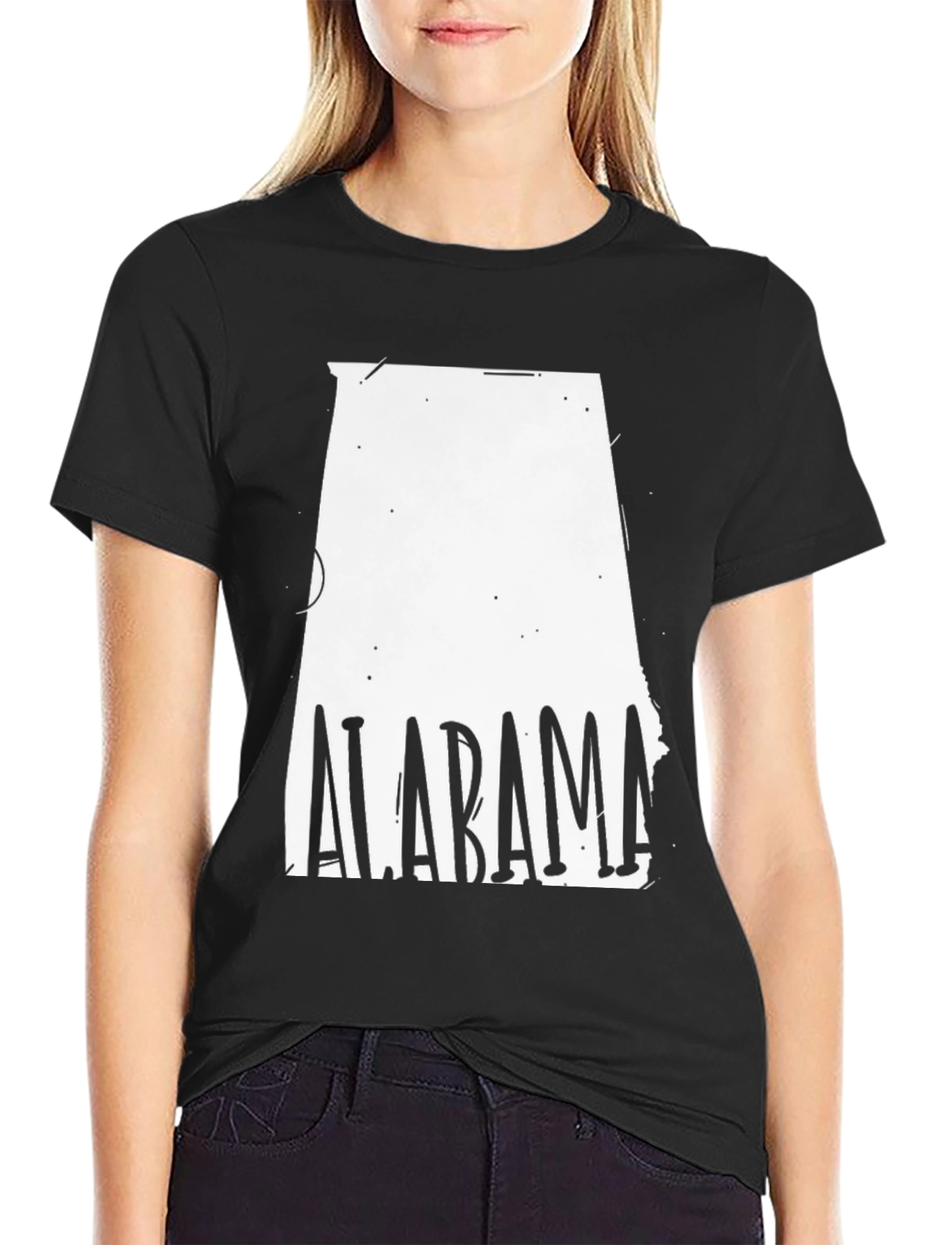 Alabama State Outline T-Shirt - Black