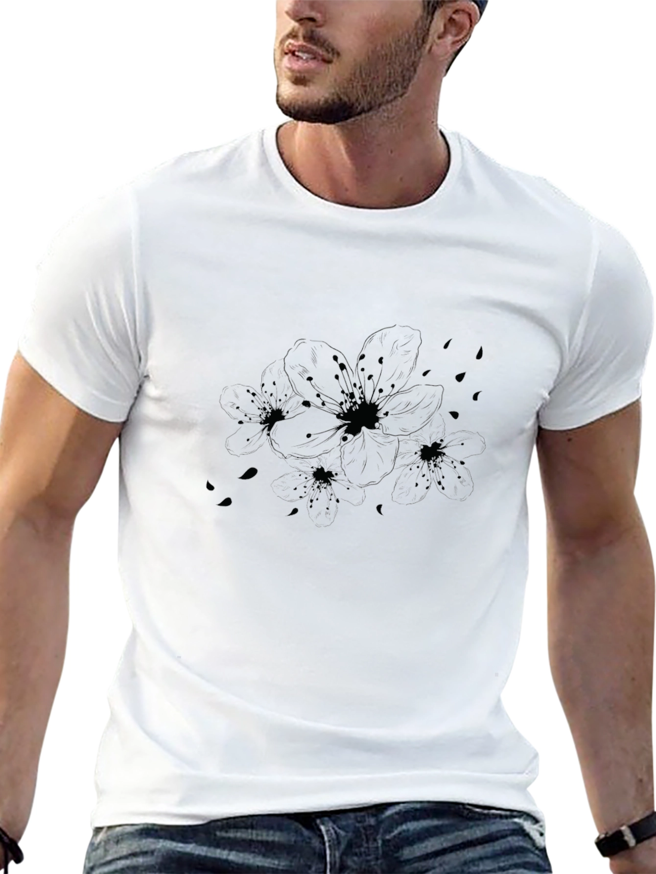 Black Blossom Graphic Tee - Casual Comfort
