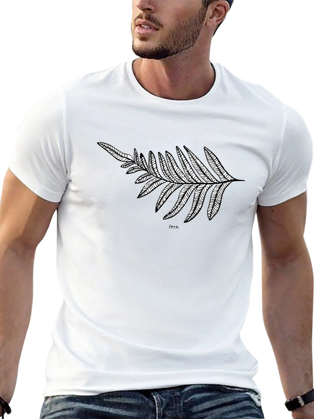 Black T-Shirt with Fern Design