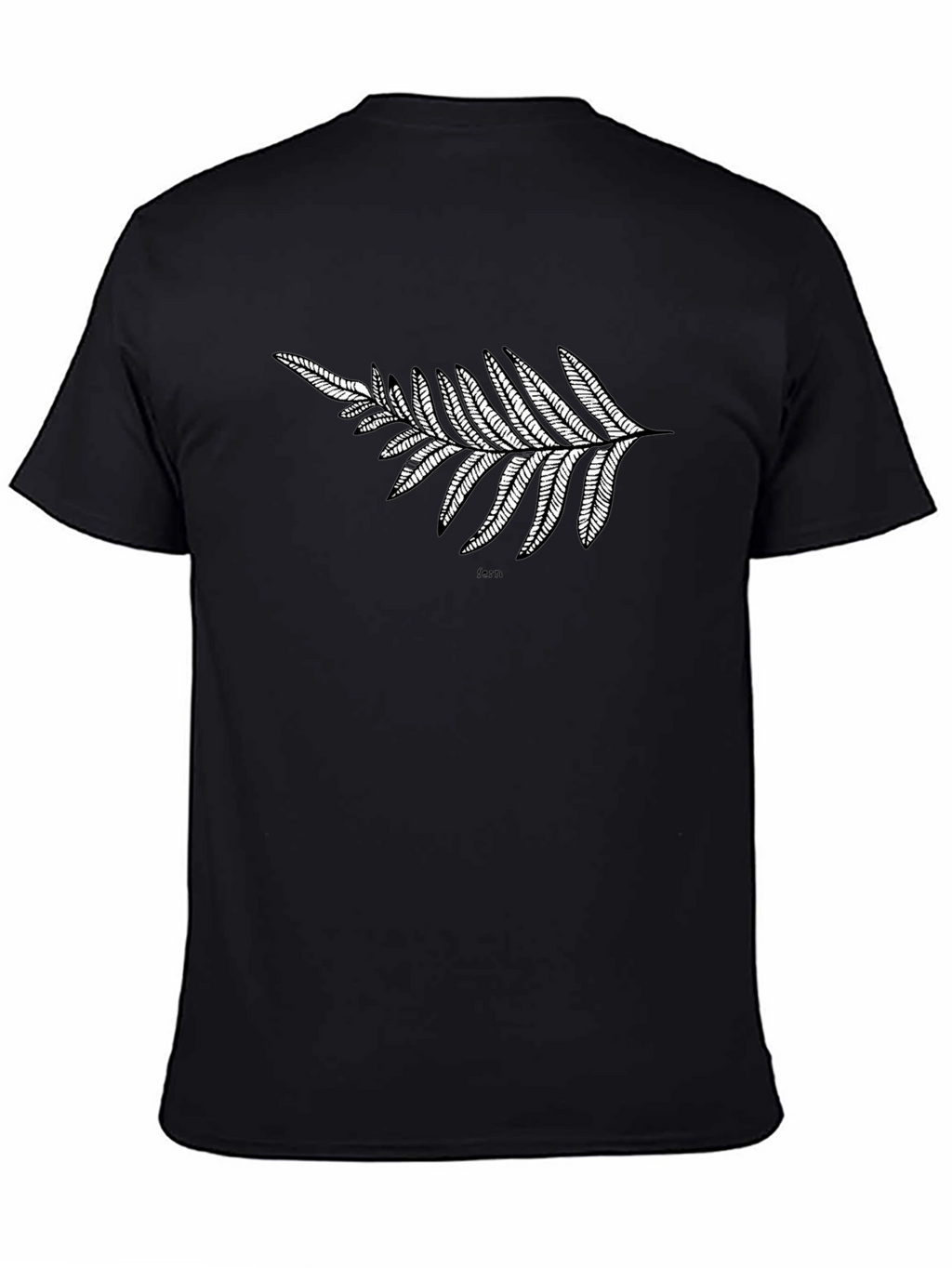 Black T-Shirt with Fern Design
