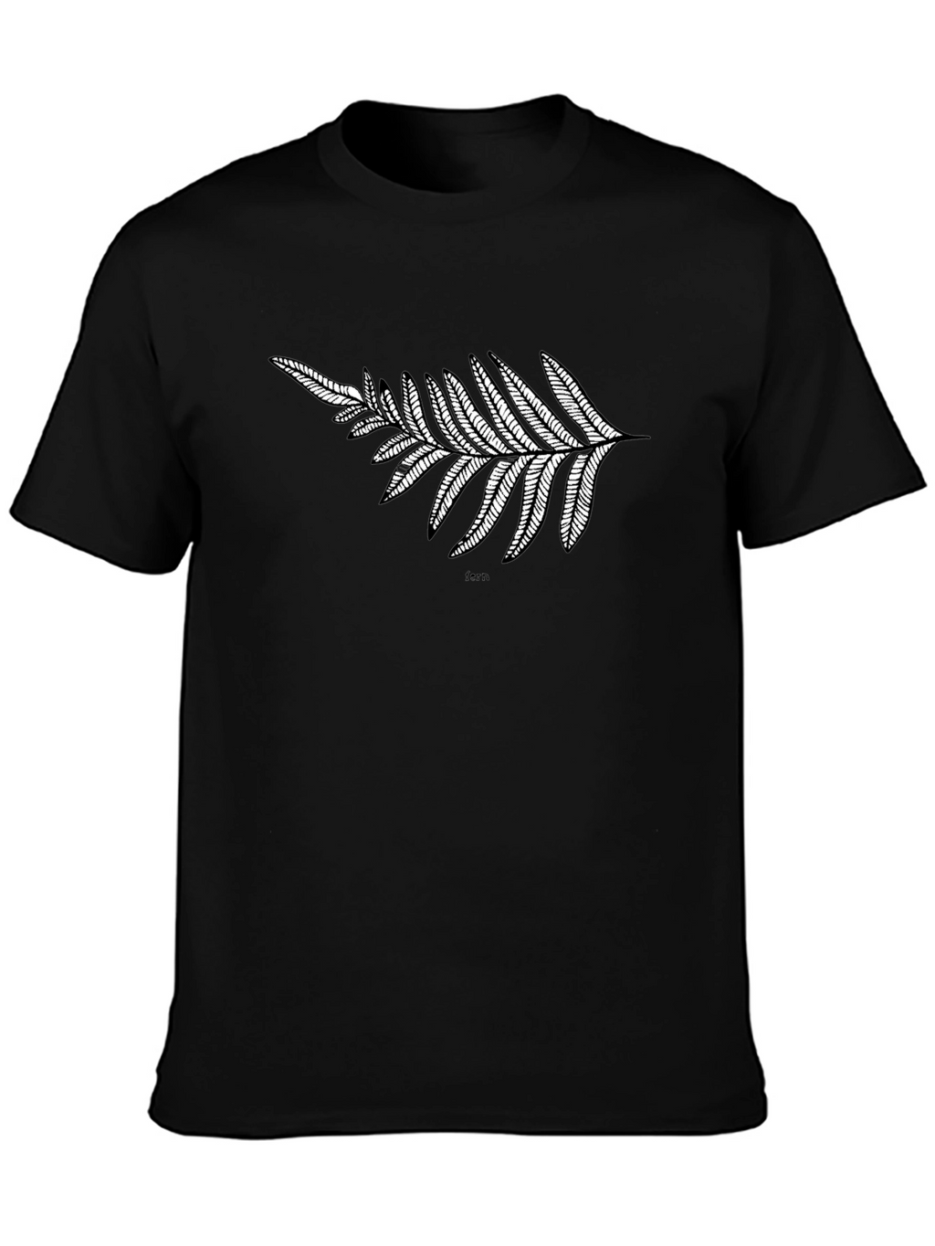 Black T-Shirt with Fern Design