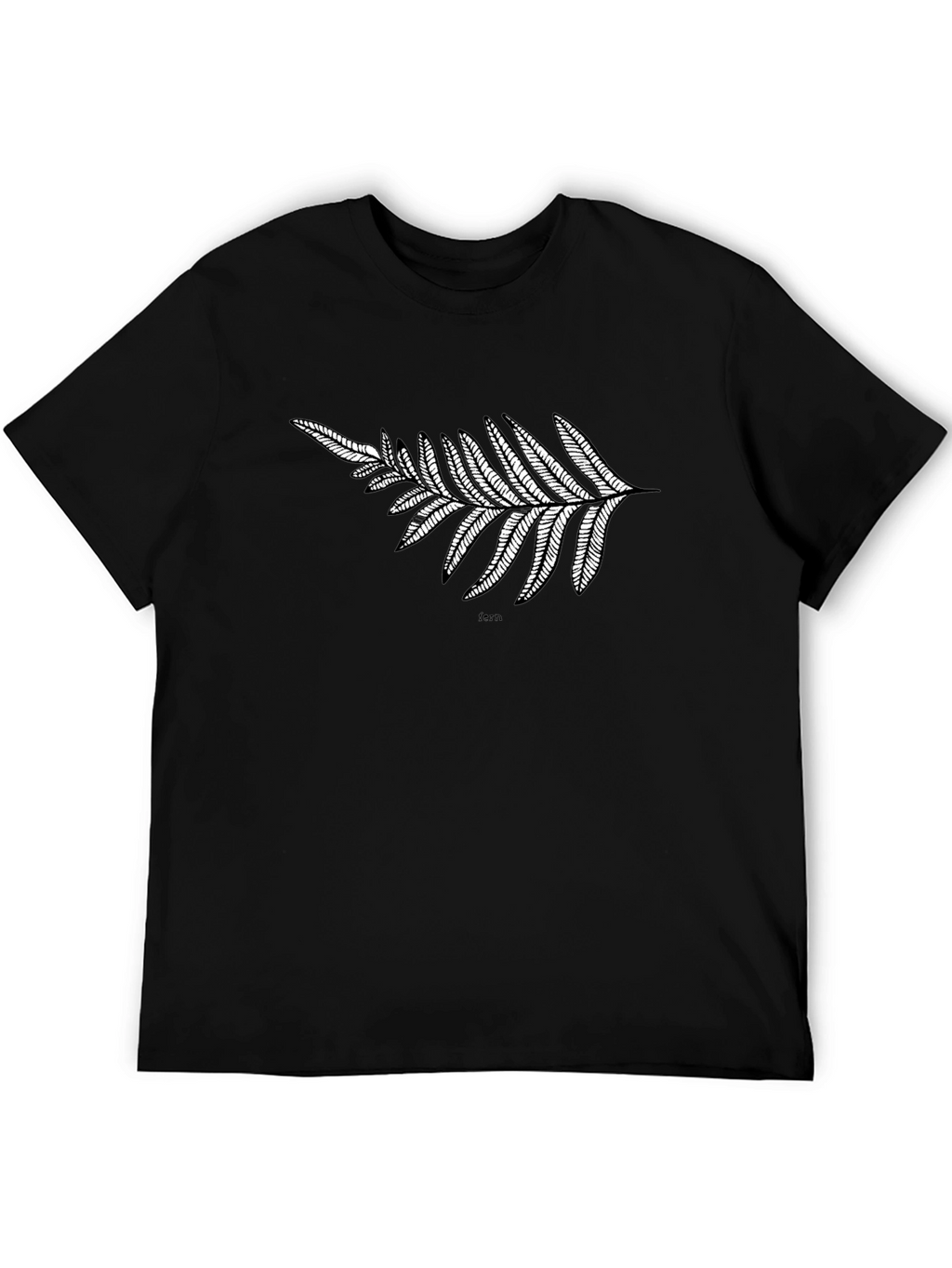 Black T-Shirt with Fern Design
