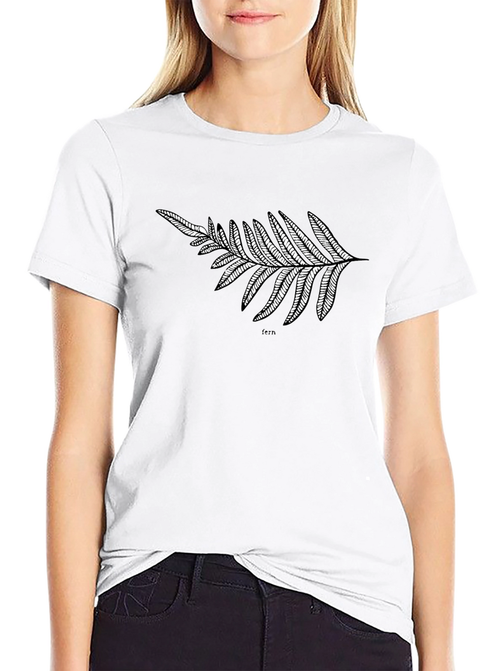Black T-Shirt with Fern Design