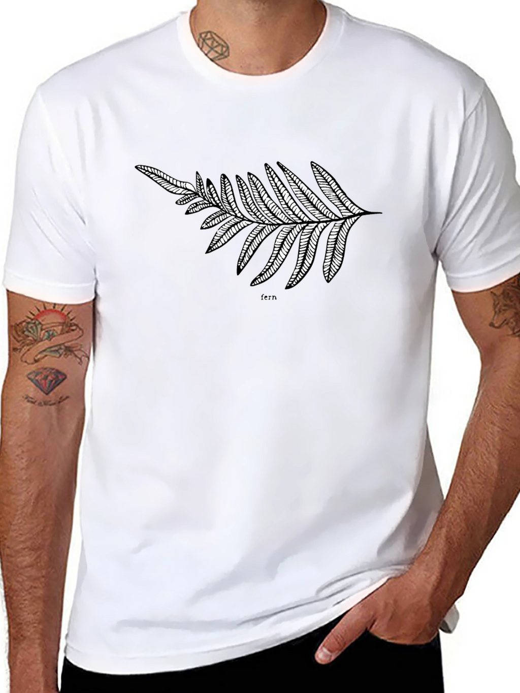 Black T-Shirt with Fern Design